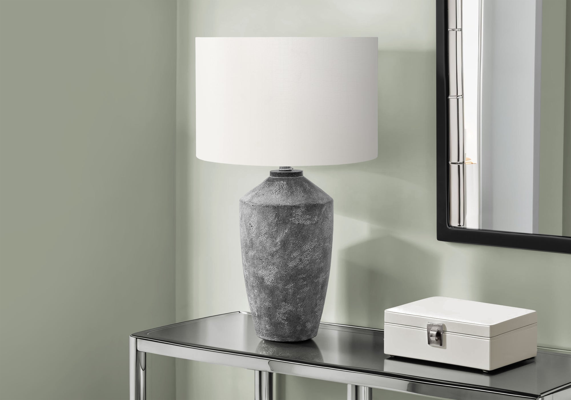 Lighting, 25H, Table Lamp, Grey Concrete, Ivory / Cream Shade, Contemporary, Modern