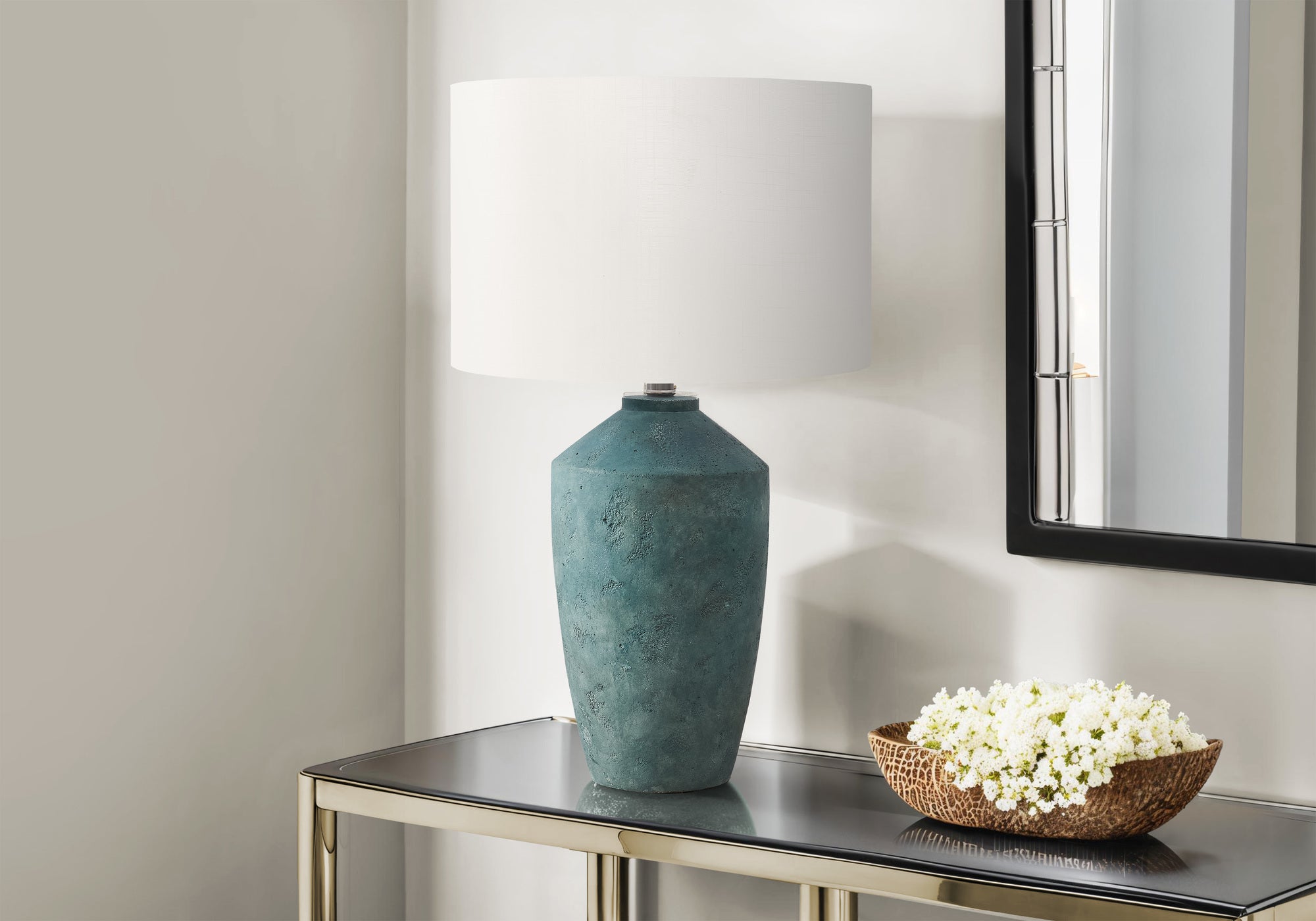 Lighting, 25H, Table Lamp, Green Concrete, Ivory / Cream Shade, Contemporary, Modern