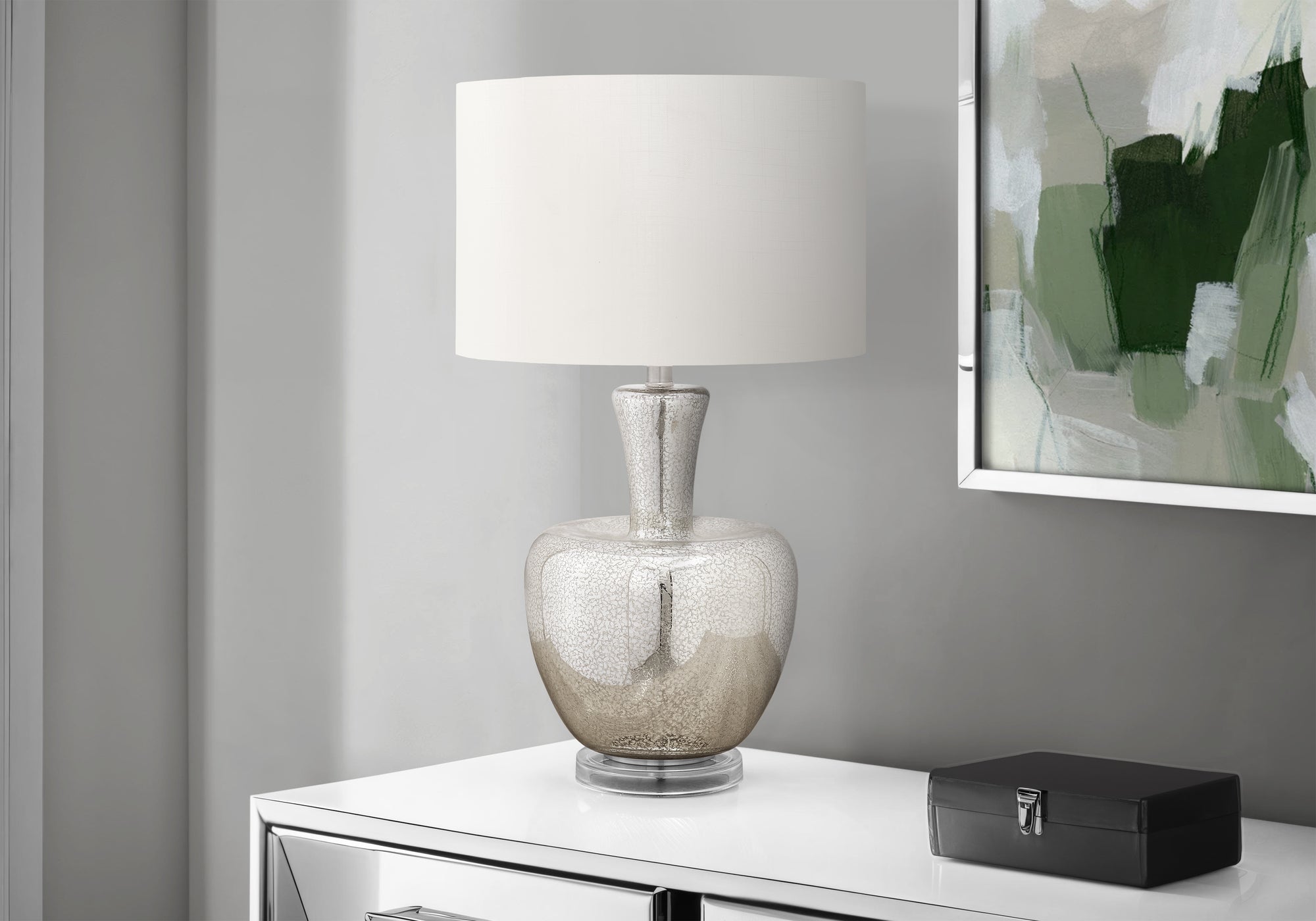 Monarch Specialties Table Lamp I 9897, 26in H, Silver Glass, Ivory/Cream Shade, Contemporary Design