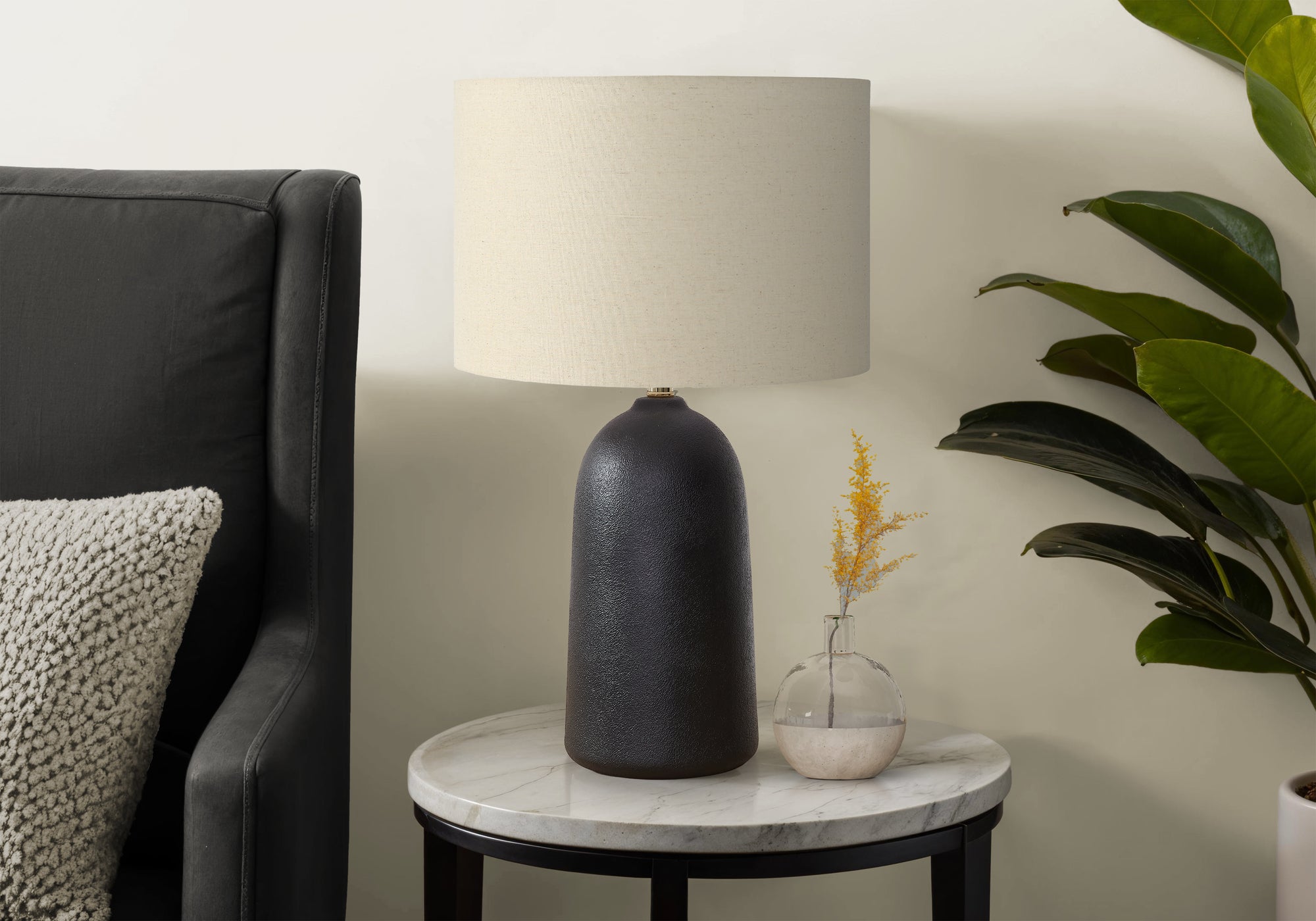 Lighting, 27H, Table Lamp, Black Ceramic, Beige Shade, Contemporary, Modern