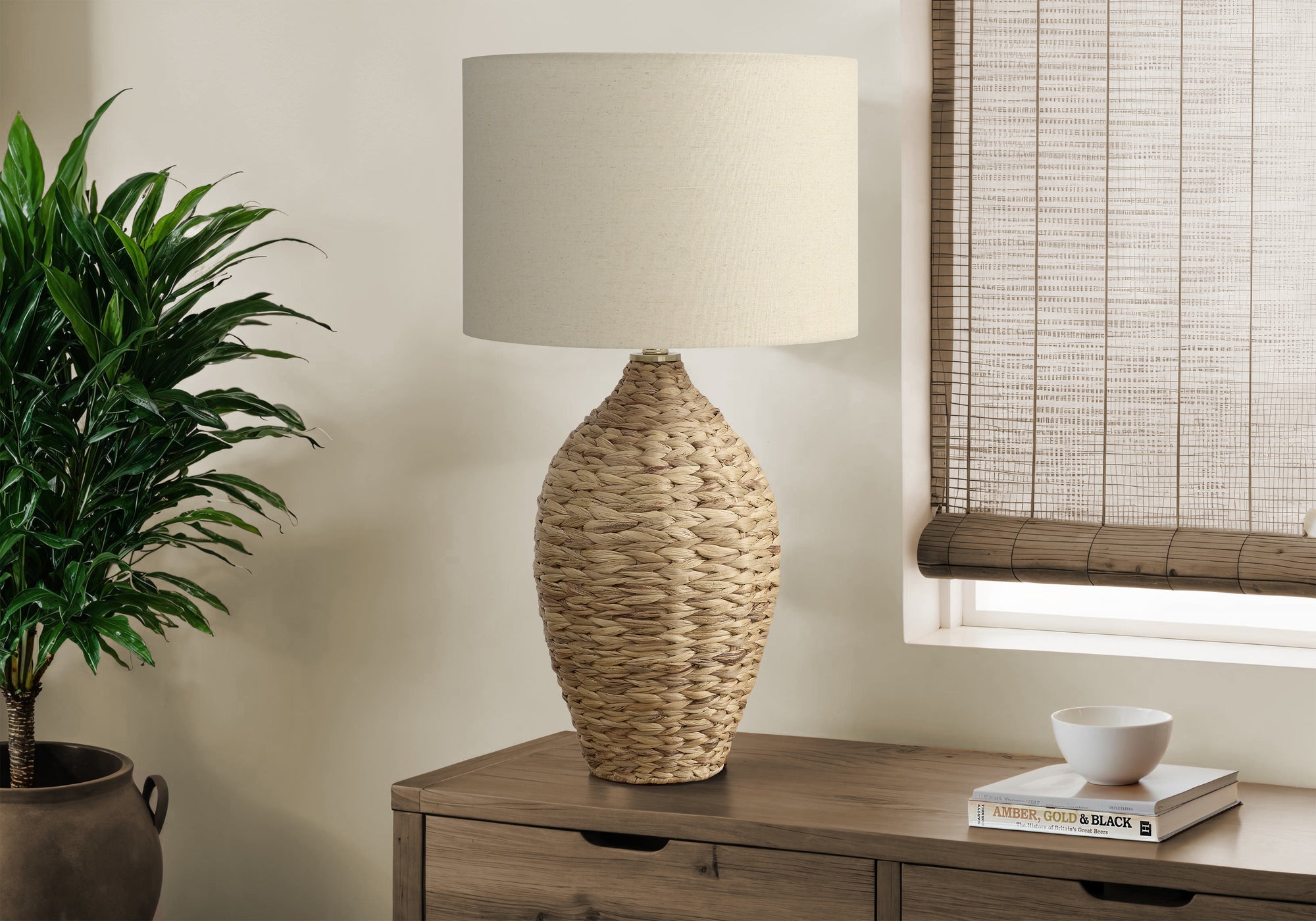 Lighting, 30H, Natural Rattan, Beige Shade, Transitional