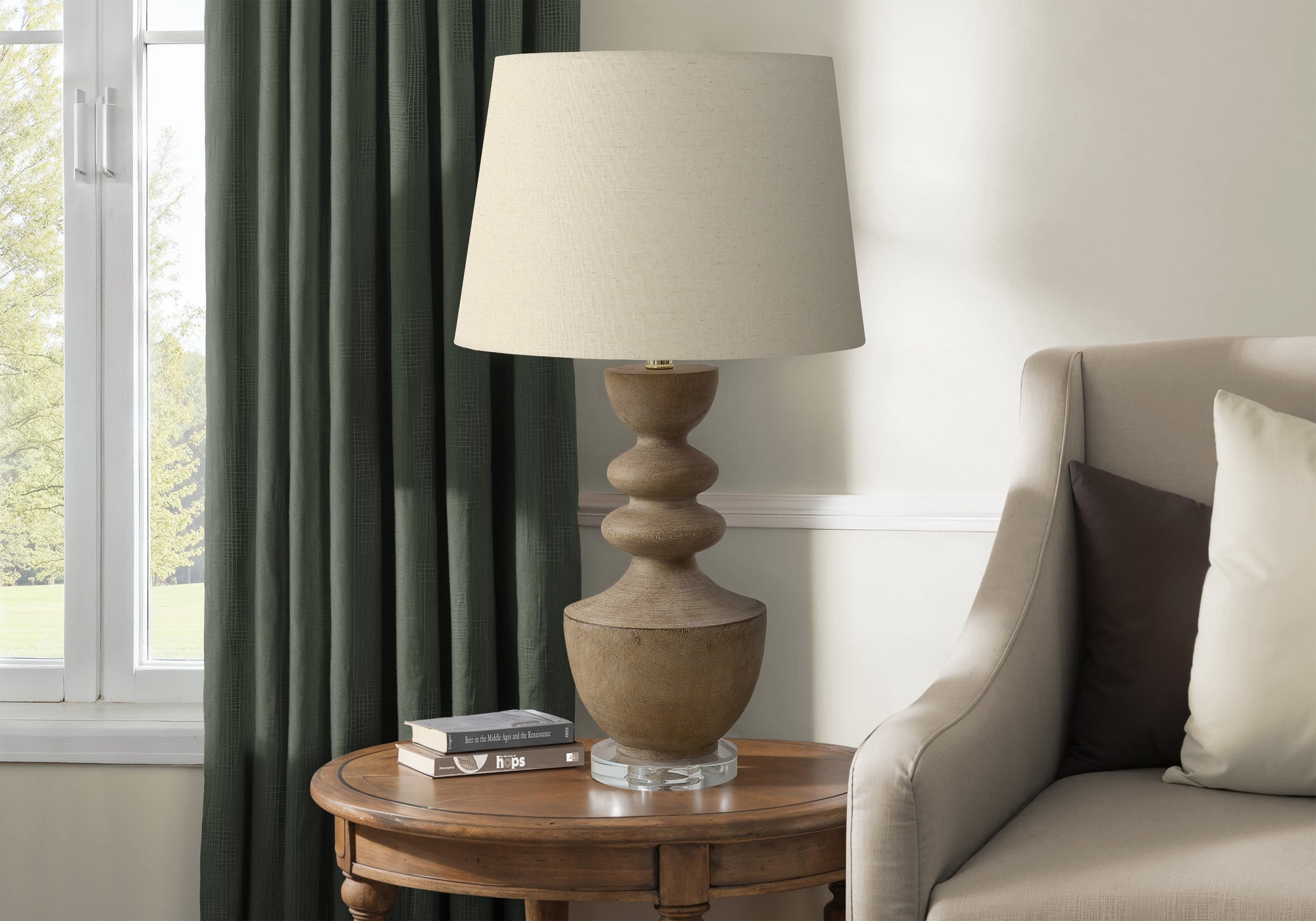 Monarch Specialties Table Lamp I 9920, 28in H, Brown Resin, Beige Shade, 16inL x 16inW