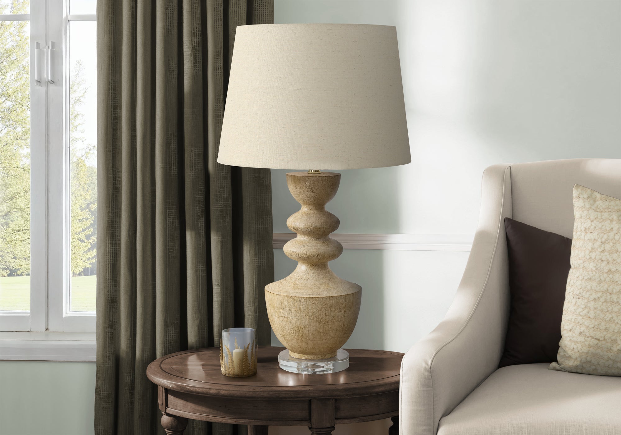 Monarch Specialties Table Lamp, 28in H, Beige Resin, Beige Shade, Model I 9921, Transitional Design
