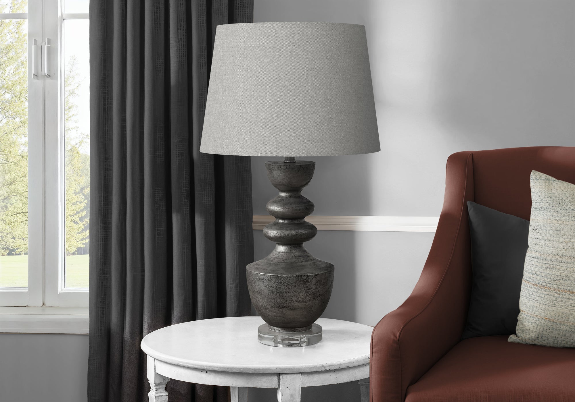 Monarch Specialties Table Lamp I 9922, 28in H, Grey Resin, Grey Shade, Transitional Design