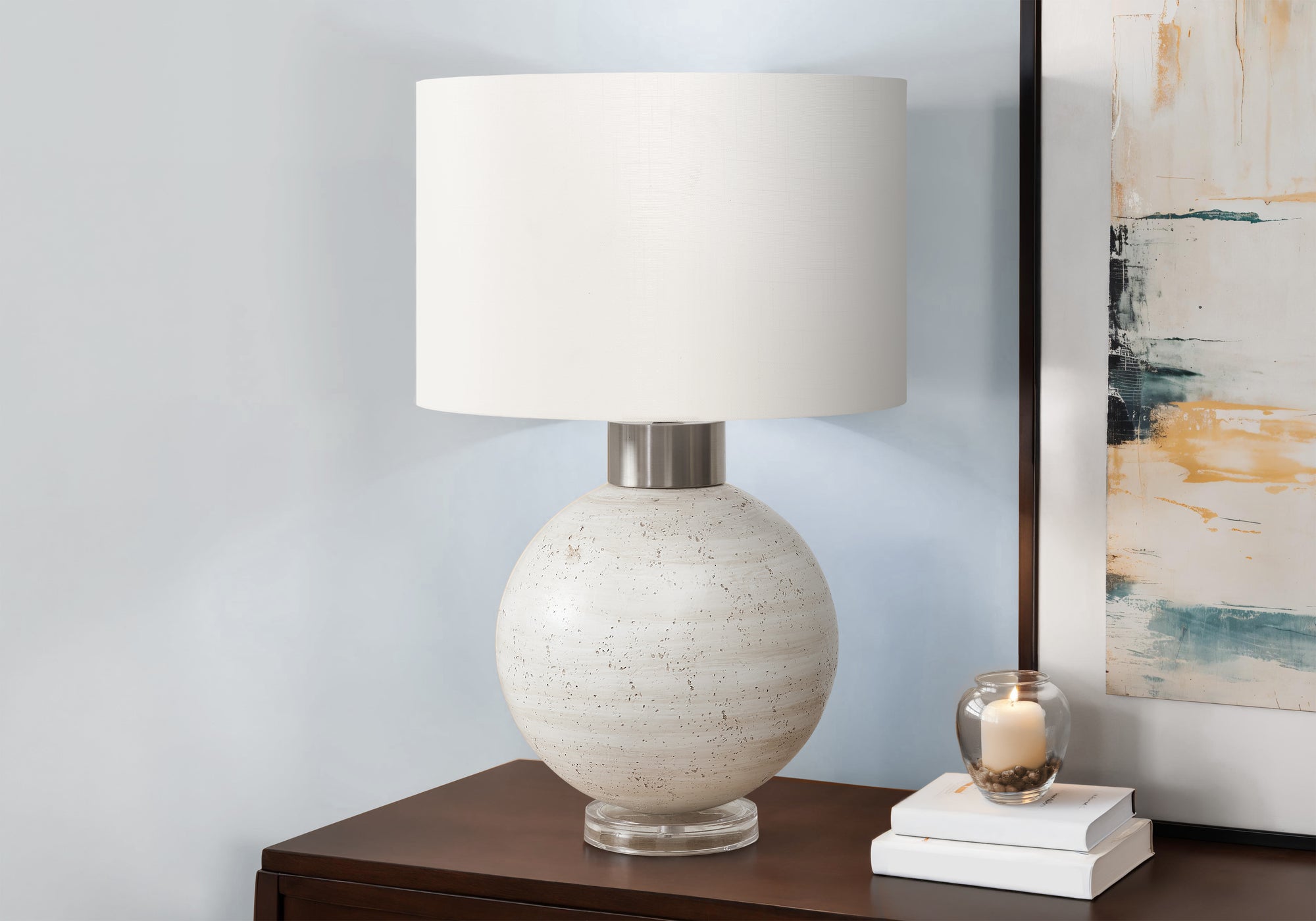 Monarch Specialties Table Lamp I 9929, 27in H, Beige Resin, Ivory/Cream Shade