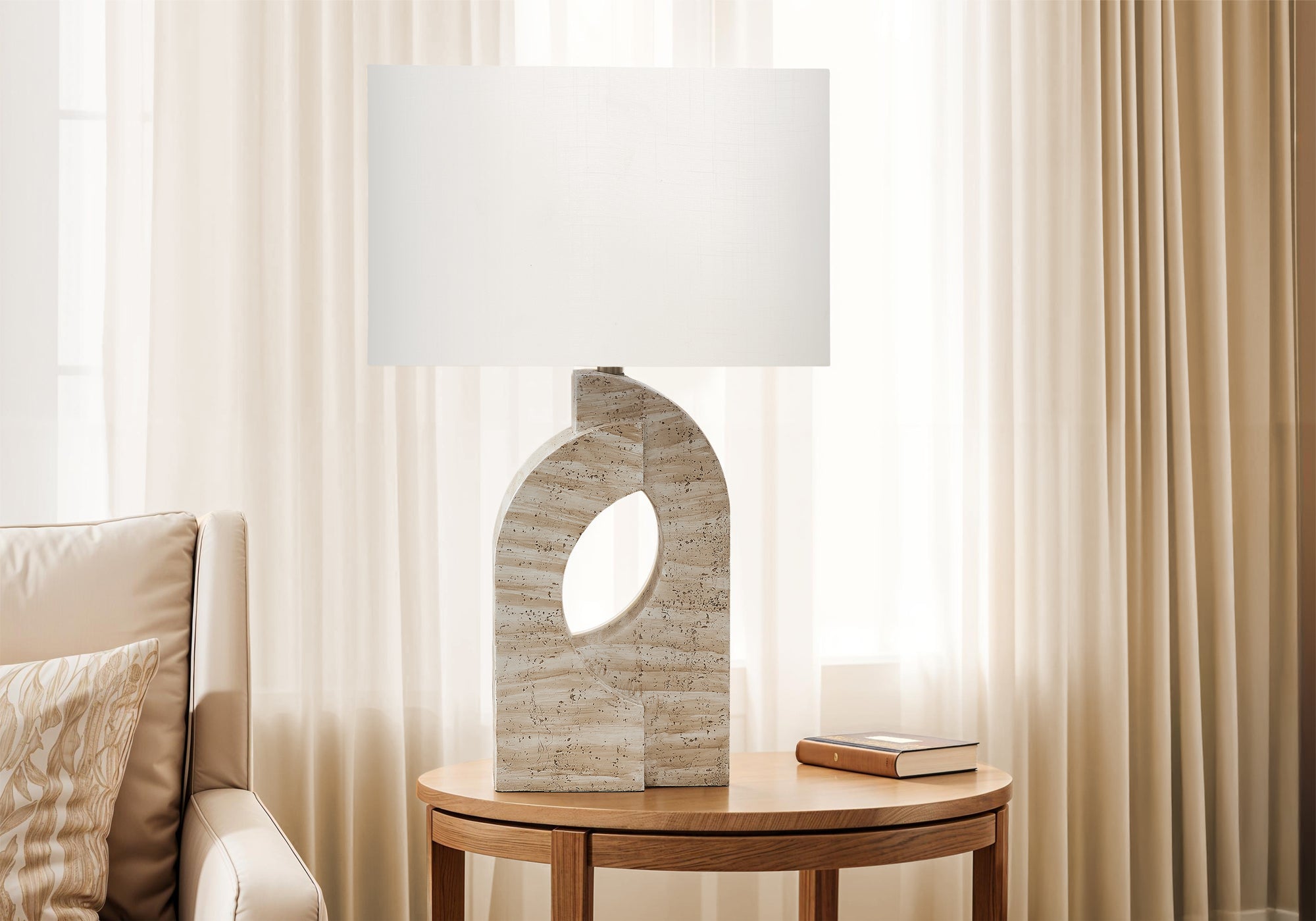Monarch Specialties Table Lamp I 9930, 28in H, Beige Resin, Ivory/Cream Shade, Contemporary Design