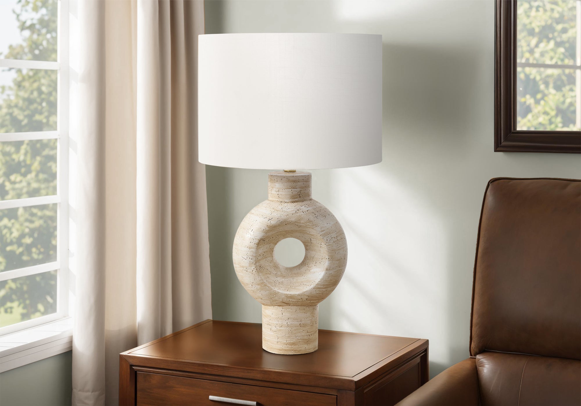 Monarch Specialties Table Lamp, 28inH, Beige Resin, Ivory/Cream Shade, Model I 9932, 16inL x 16inW