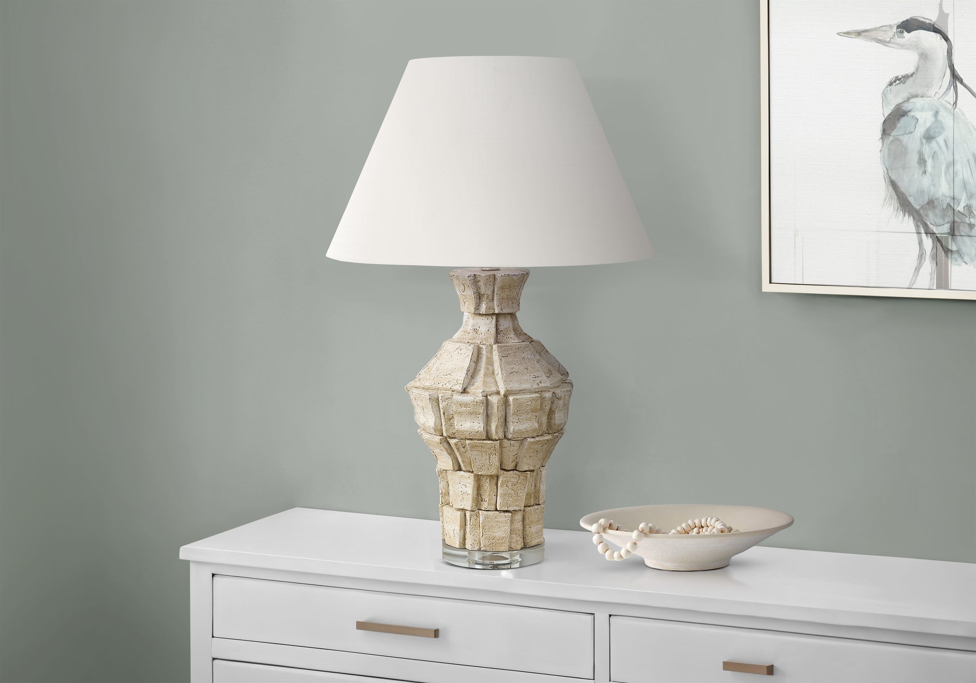 Monarch Specialties Table Lamp I 9934, 28in H, Beige Resin, Ivory Shade