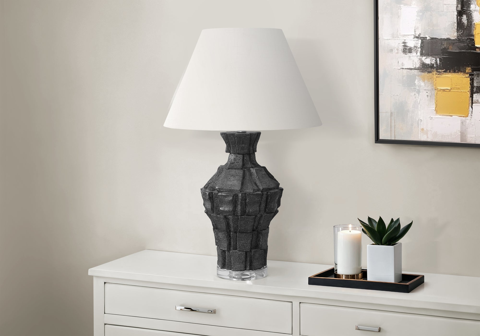 Monarch Specialties Table Lamp, 28in H, Black Resin, Ivory Shade, Model I 9935