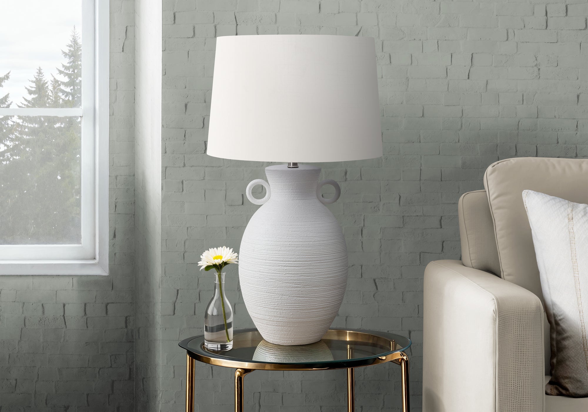 Lighting, 30H, Table Lamp, White Ceramic, Ivory / Cream Shade, Transitional