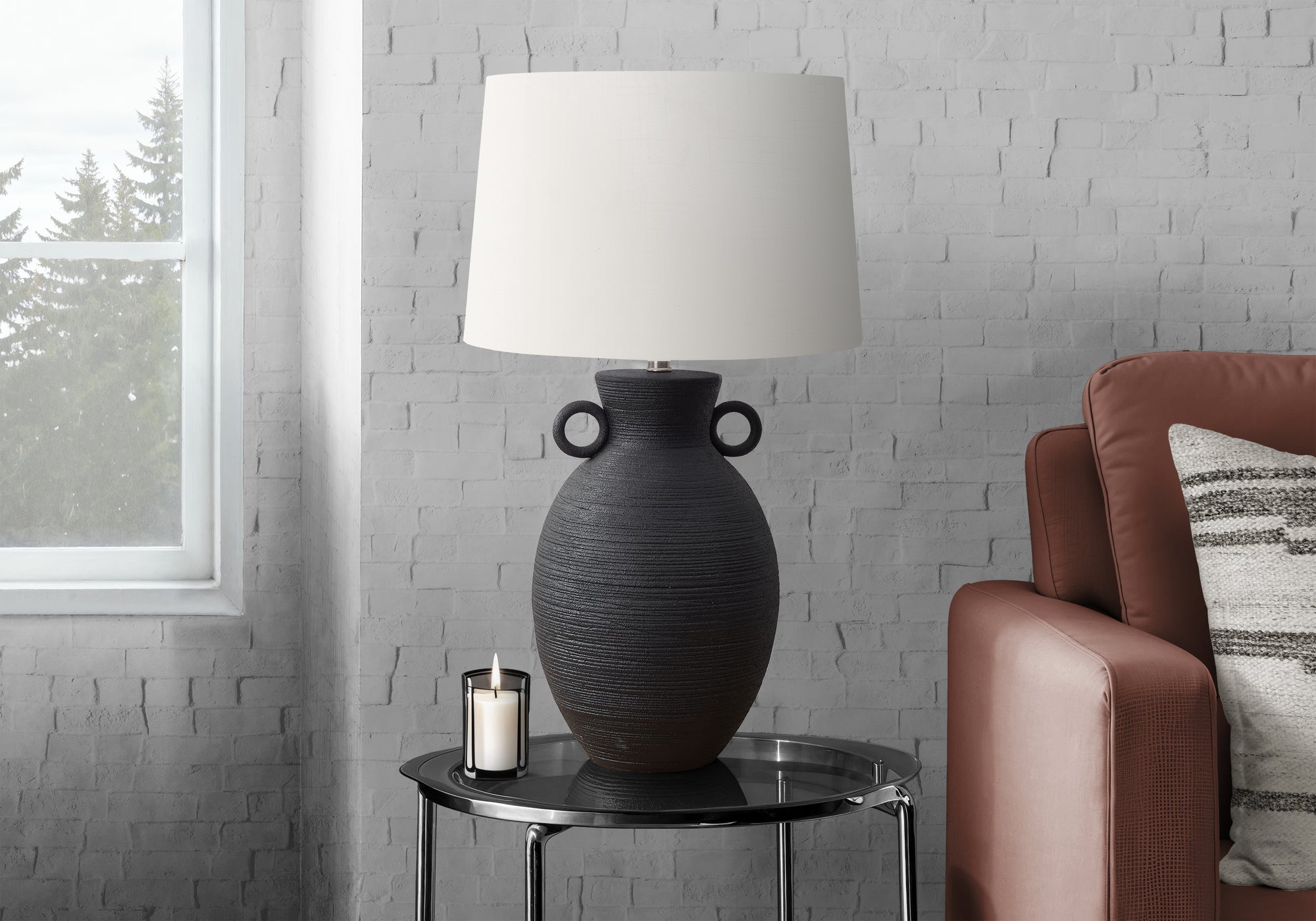 Lighting, 30H, Table Lamp, Black Ceramic, Ivory / Cream Shade, Transitional