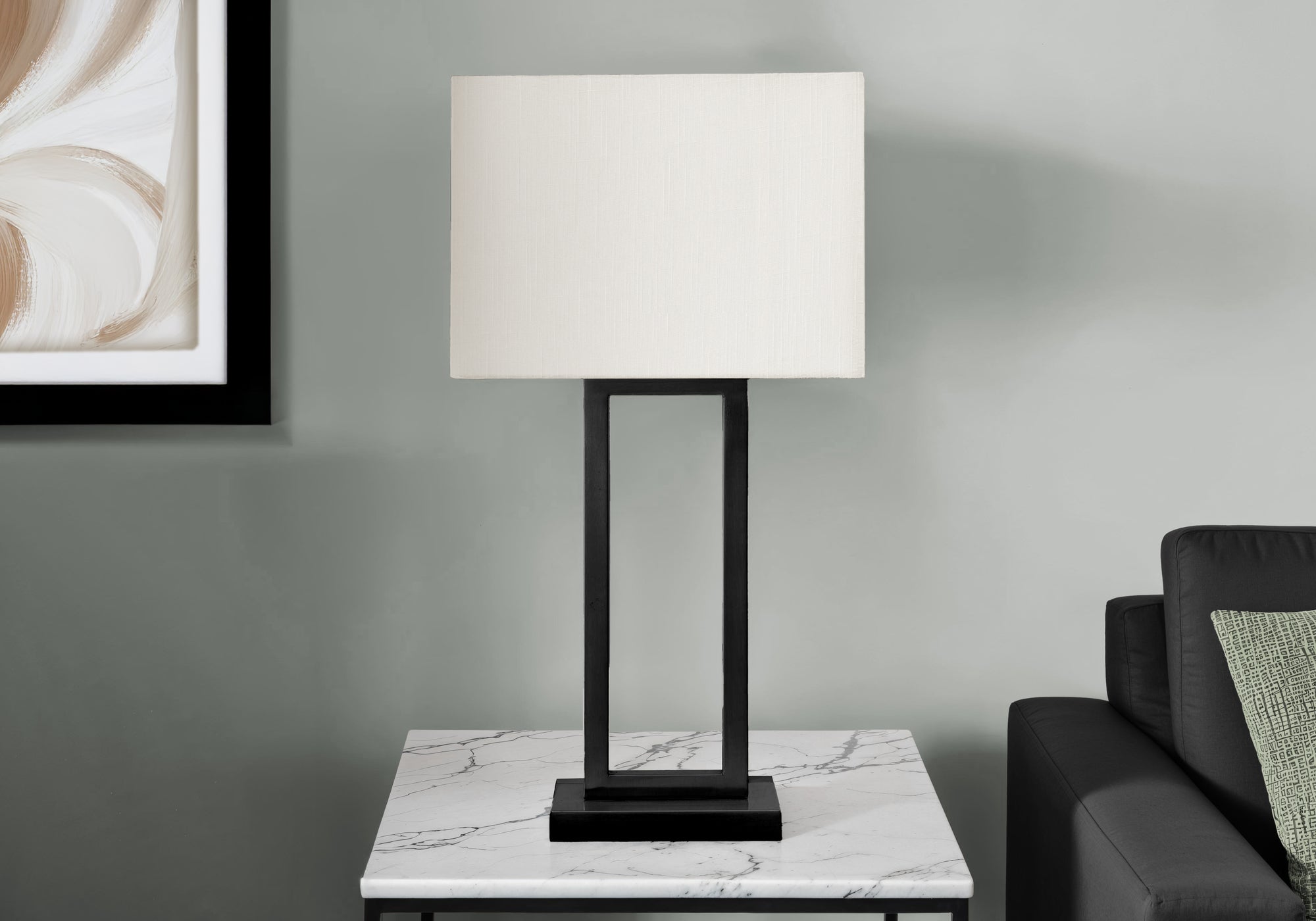 Lighting, Table Lamp, Usb Port Included, 28H, Black Metal, Ivory / Cream Shade