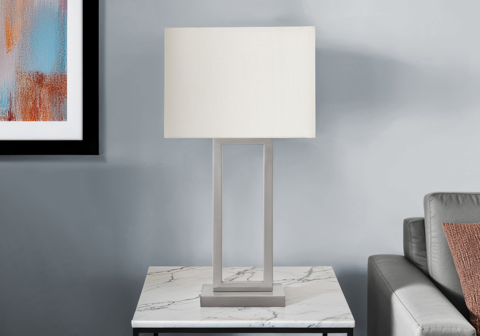 Lighting, Table Lamp, Usb Port Included, 28H, Nickel Metal, Ivory / Cream Shade, Contemporary, Modern