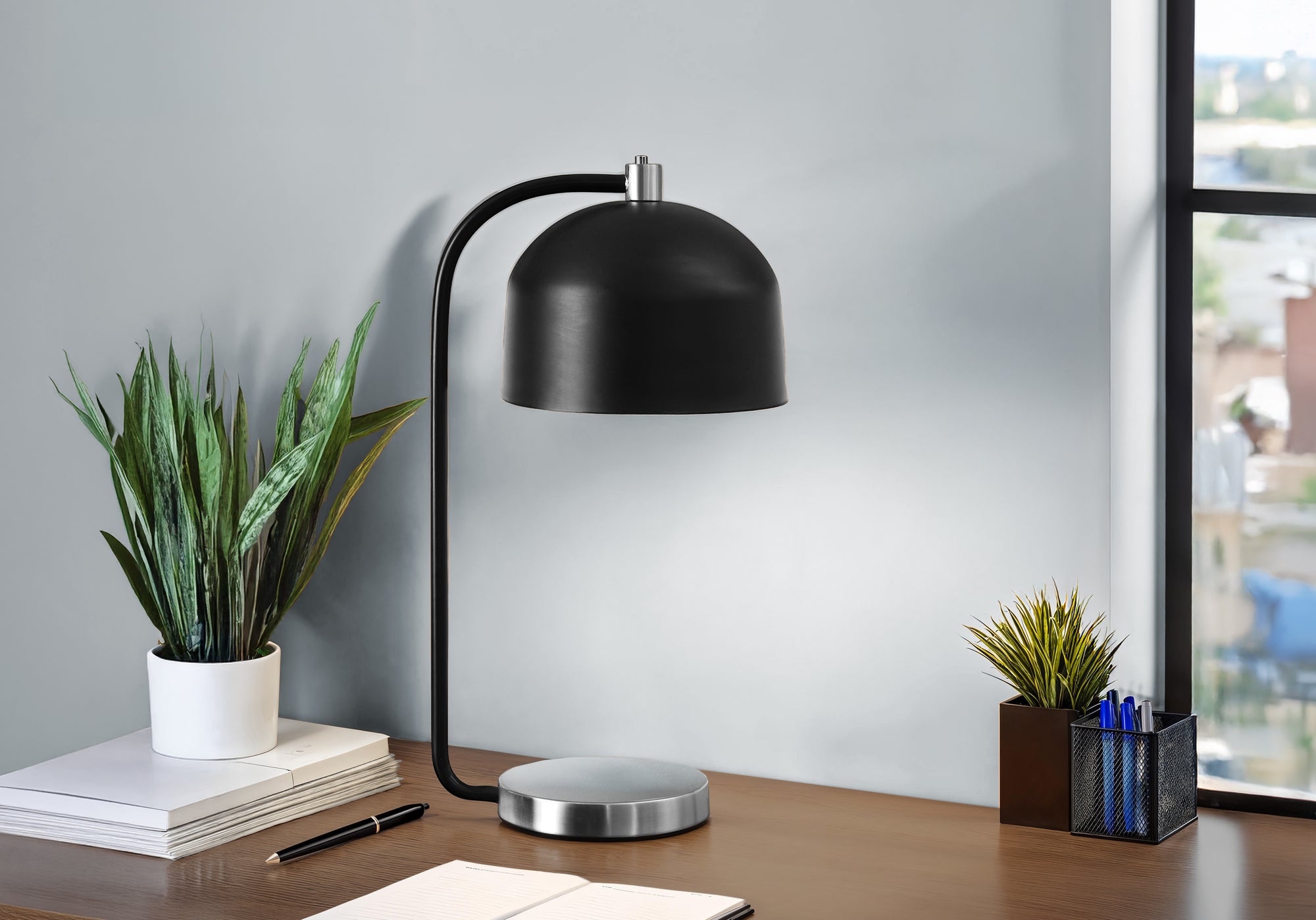 Lighting, 18H, Table Lamp, Black Metal, Silver Metal, Contemporary