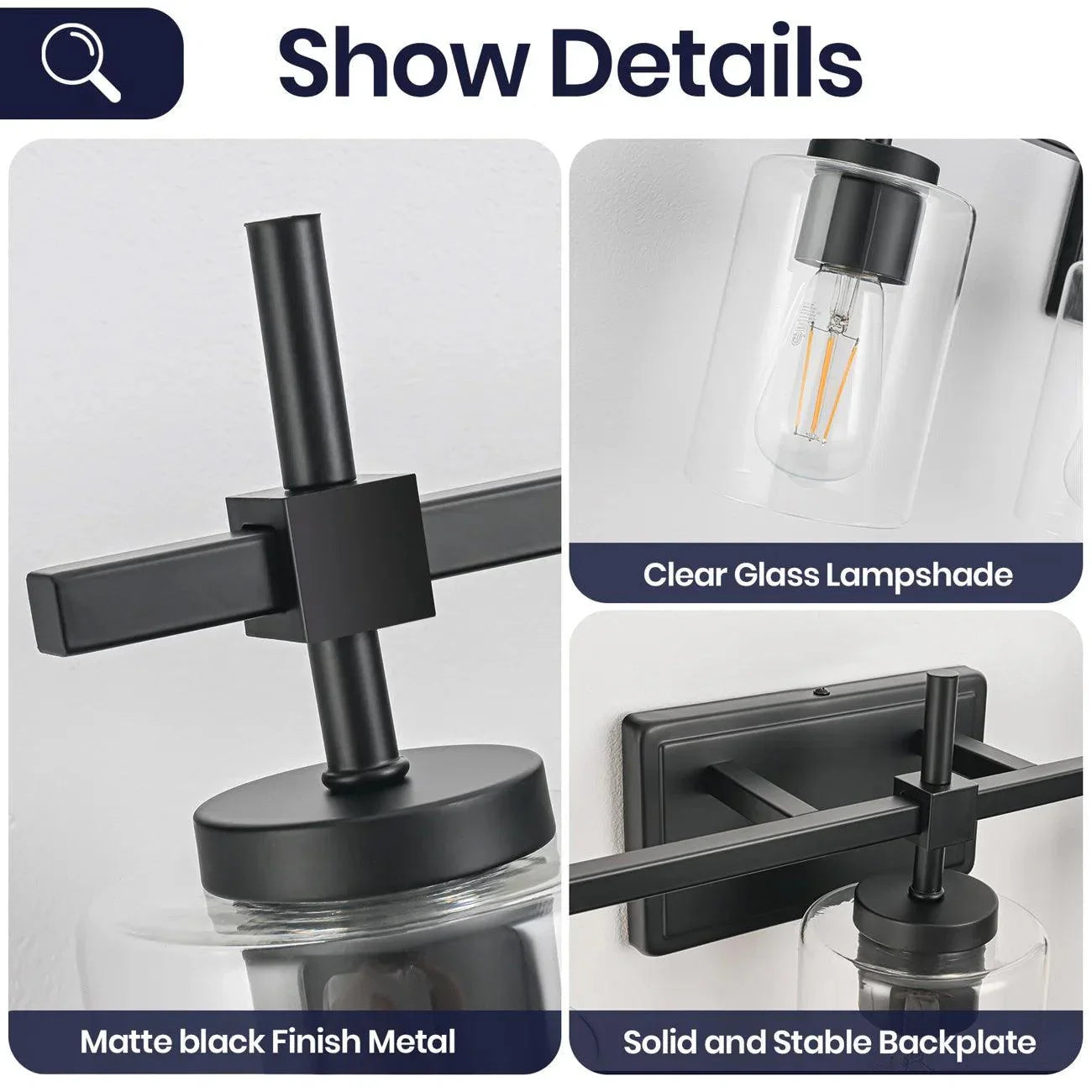 Jasper Modern Brushed Nickel & Black Clear Glass 5-Light Bathroom Linear Vanity Light