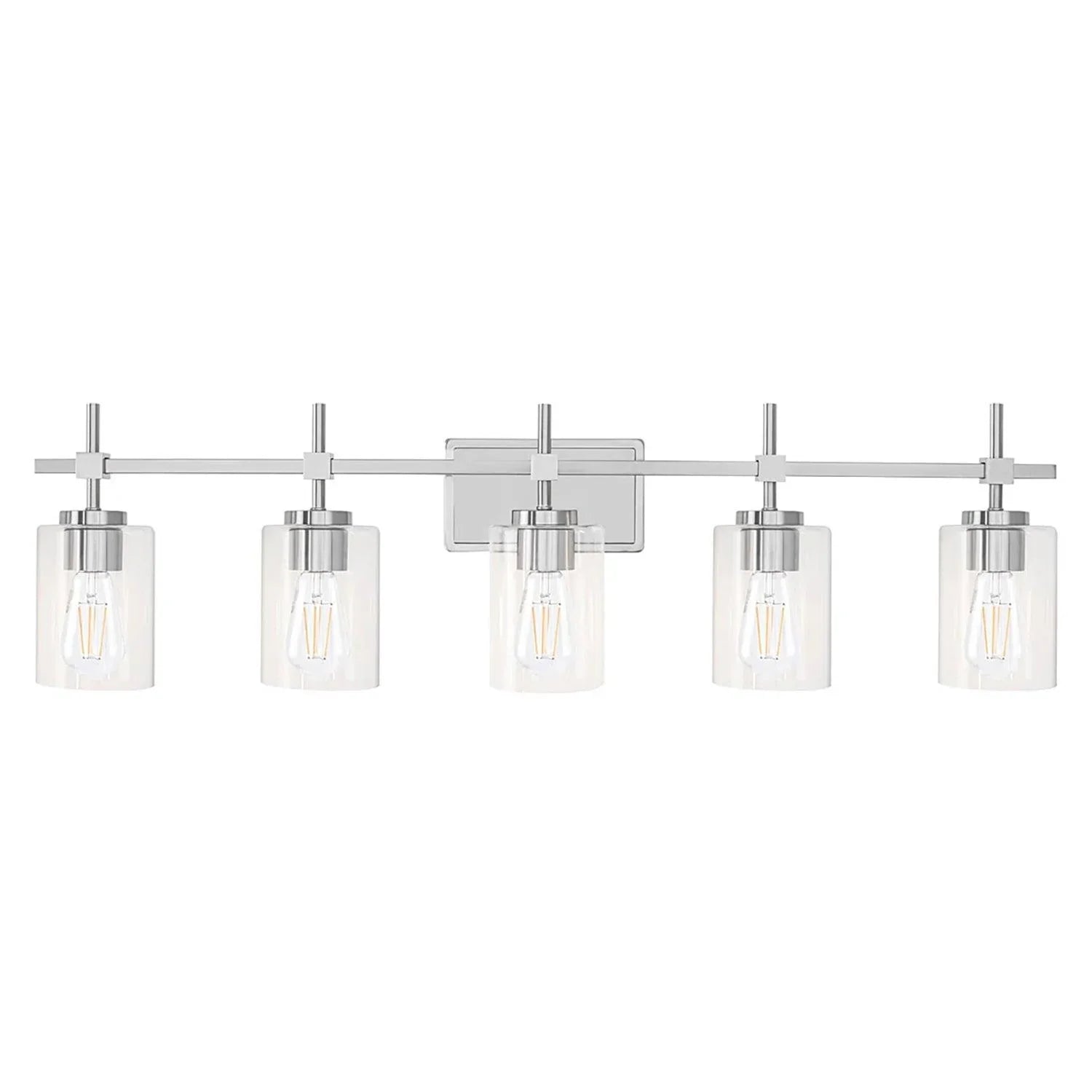 Jasper Modern Brushed Nickel & Black Clear Glass 5-Light Bathroom Linear Vanity Light