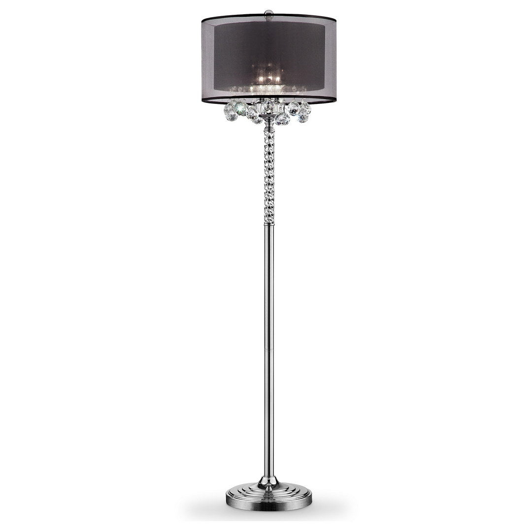 62.5'' Tall Metal Floor Lamp ''Effleurer'' with Silver finish and Crystal Accents, Black Shade