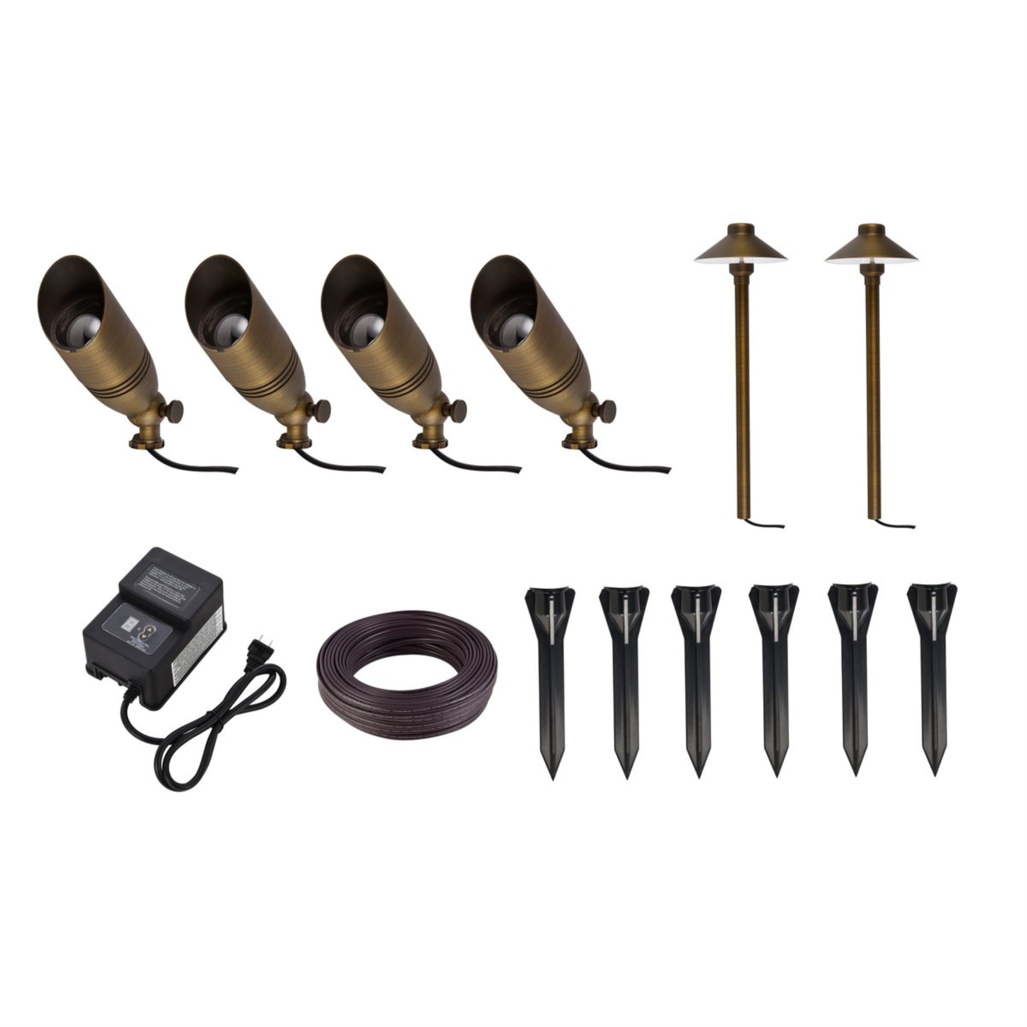 Elitco Lighting Aera Landscape Lighting Kit - Brass Finish, Set Of 6 Outdoor Lights
