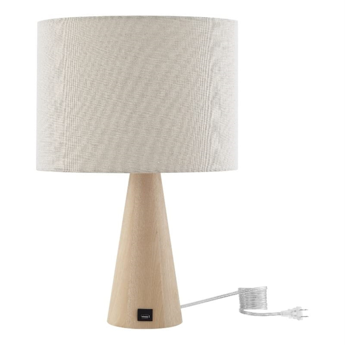 Brynlie Table Lamp 5ft Power Cord, USB Charger , Beige