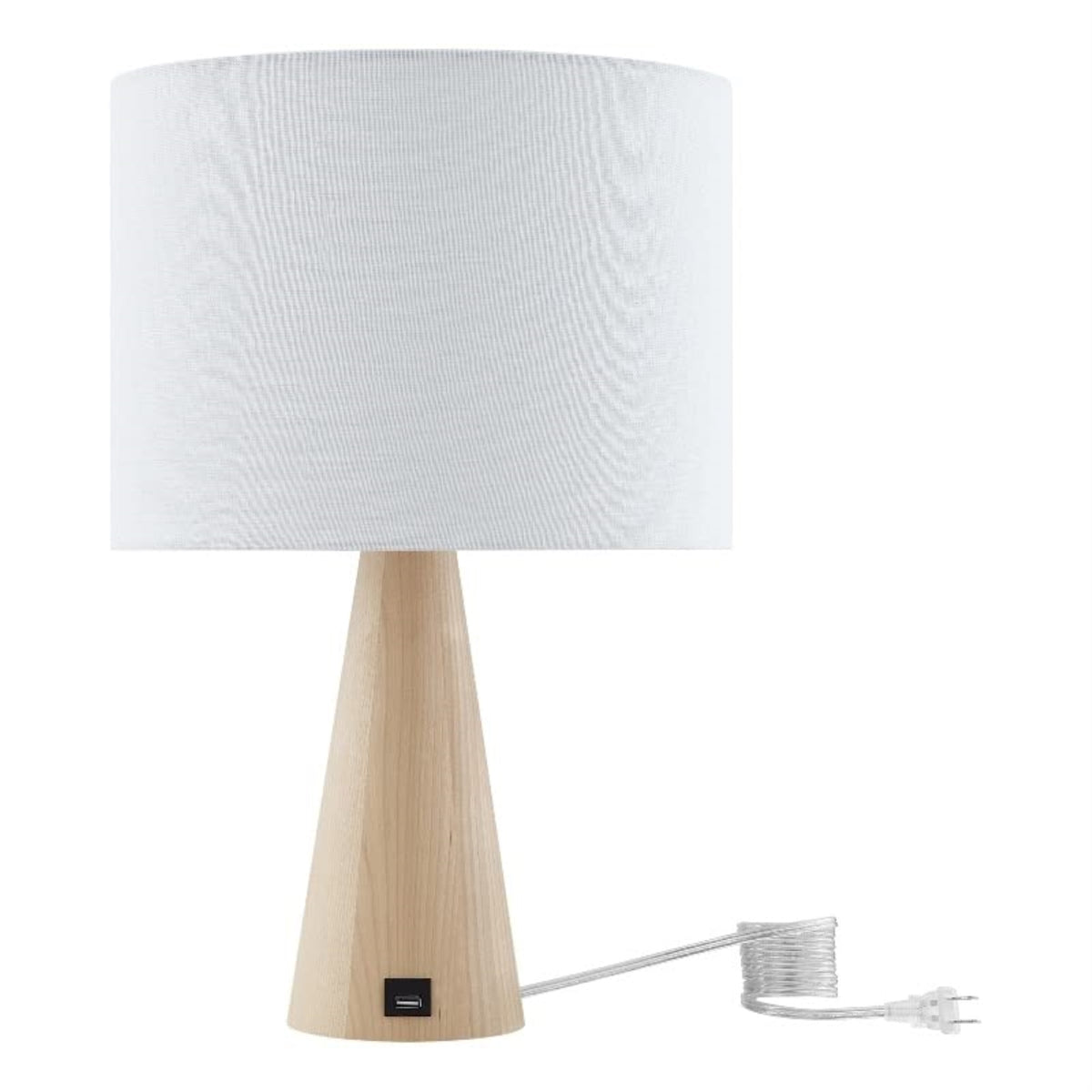 Brynlie Table Lamp 5ft Power Cord, USB Charger , White
