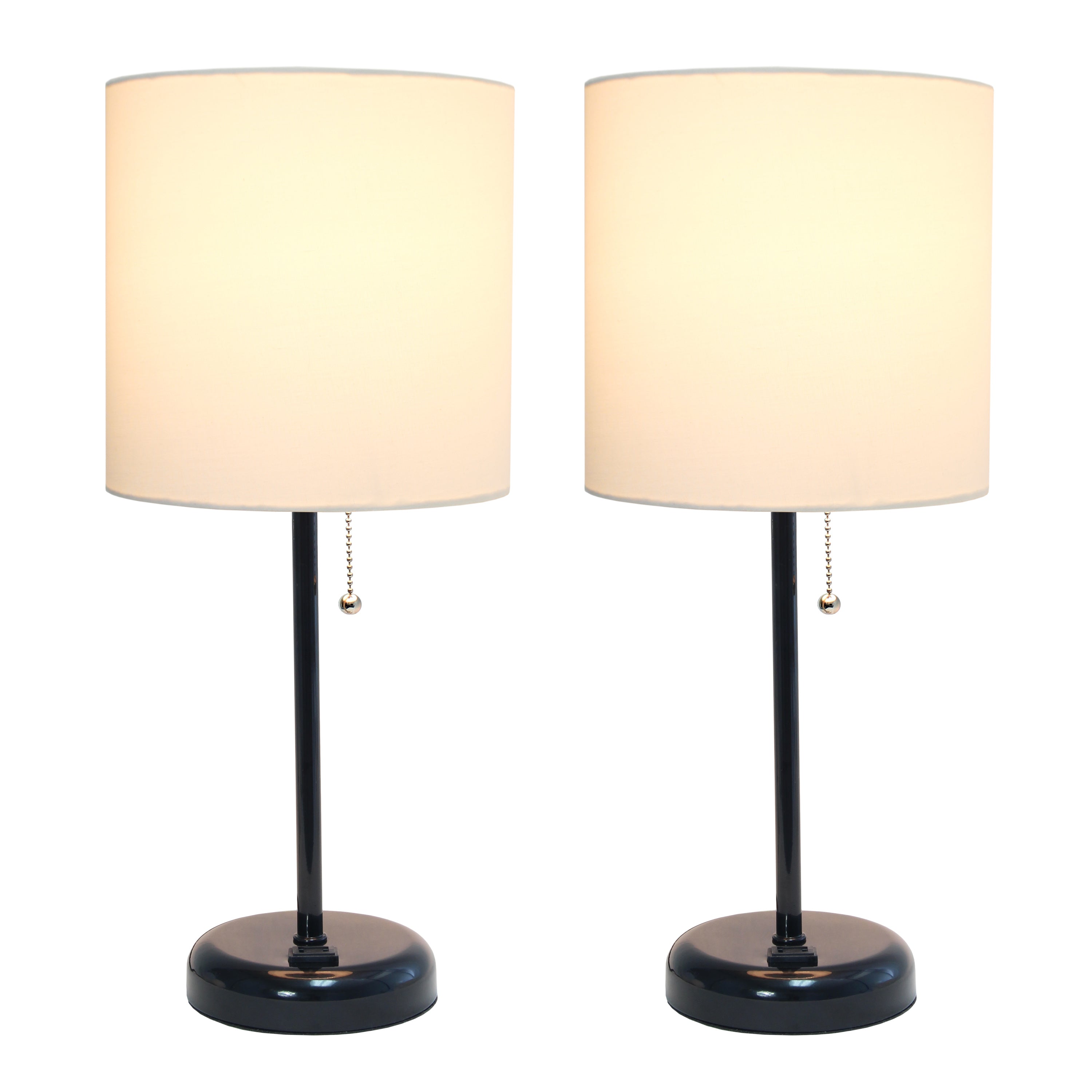Limelights Black Stick Lamp With Charging Outlet And Fabric Shade Two Pack Set