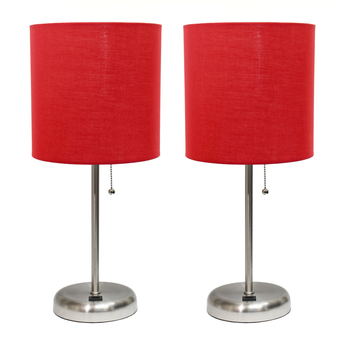 Stick Lamp With Usb Charging Port And Fabric Shade 2 Pack Set, Red