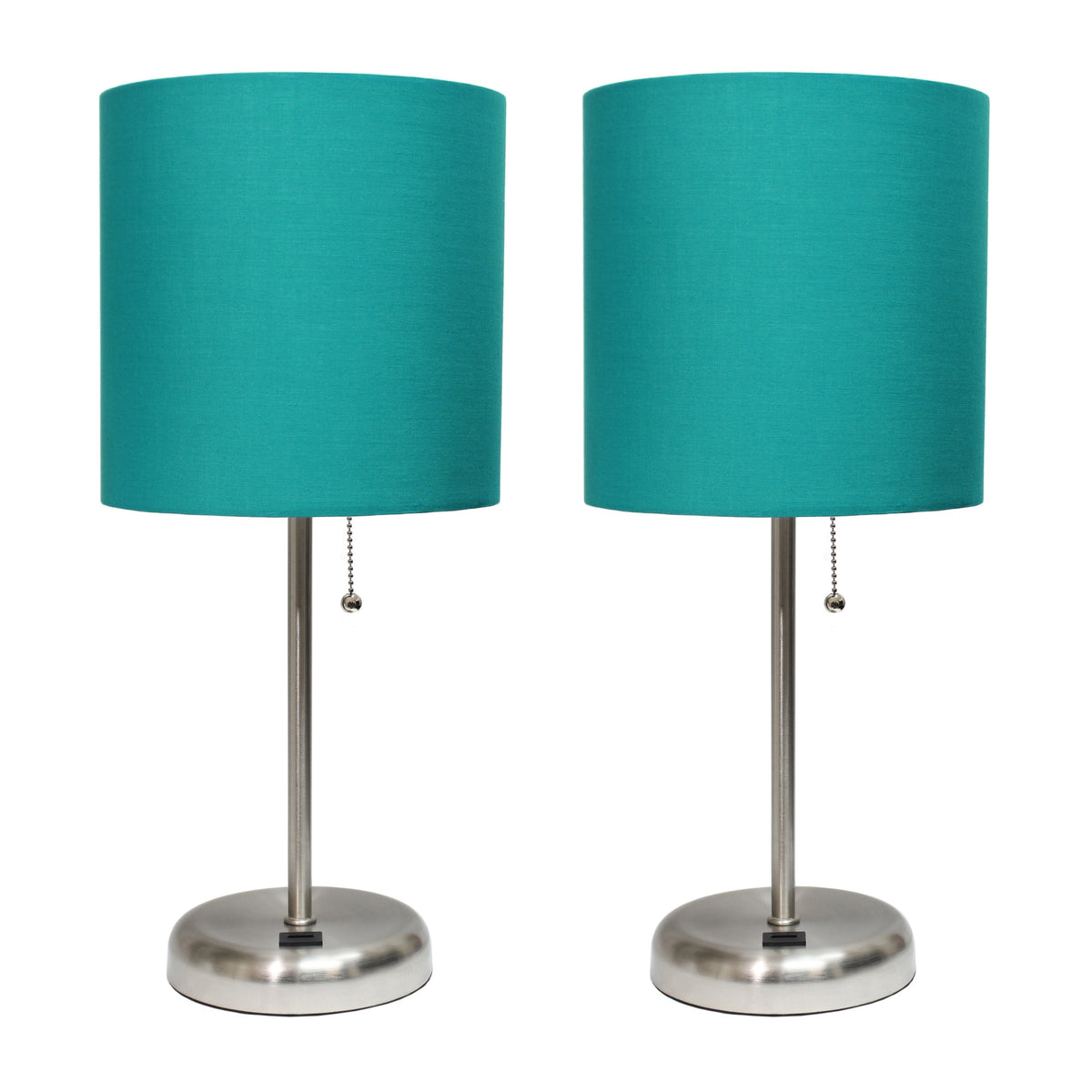 Stick Lamp With Usb Charging Port And Fabric Shade 2 Pack Set, Teal