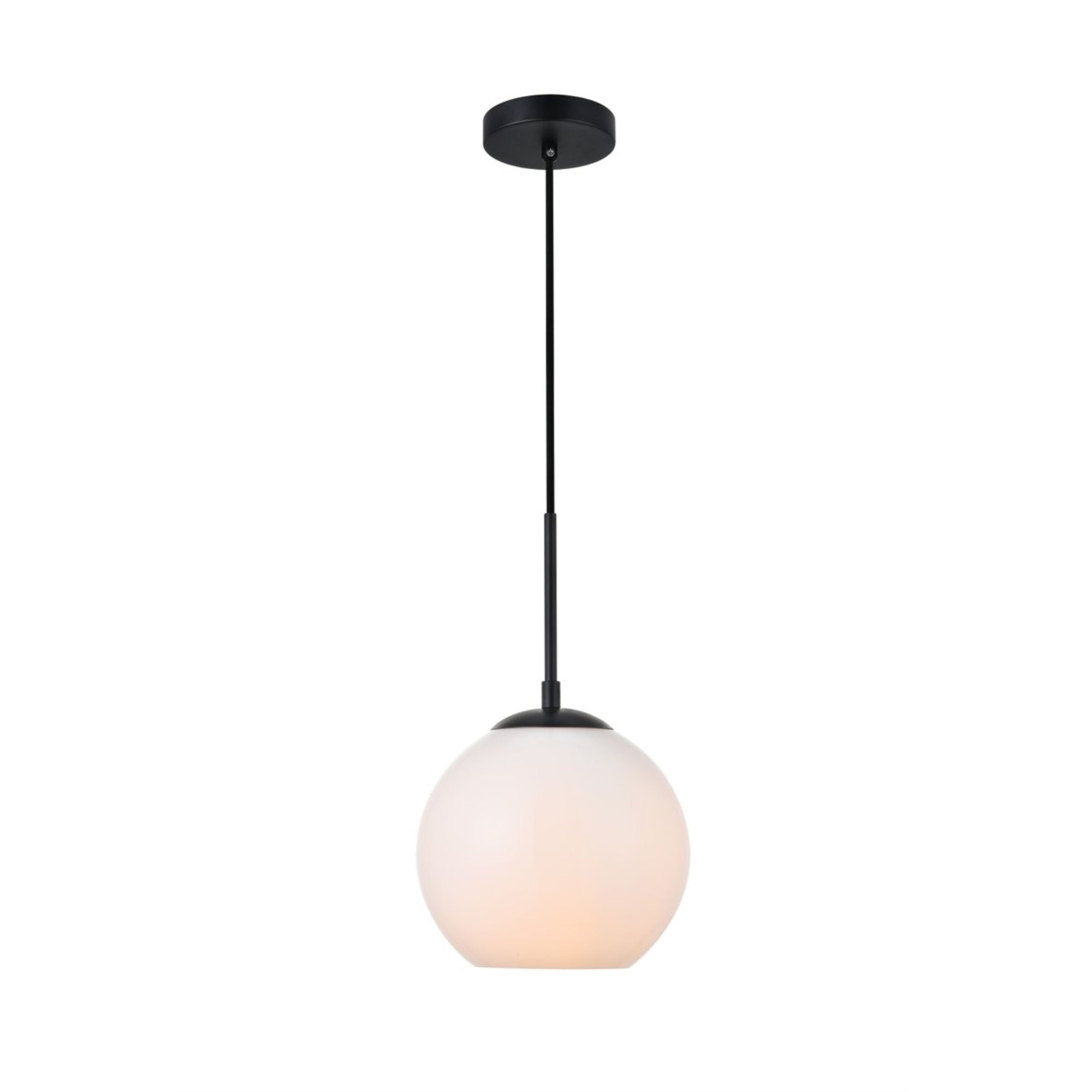 Elegant Lighting Baxter 1-Light Pendant, Iron, Frosted White Glass, Black Finish