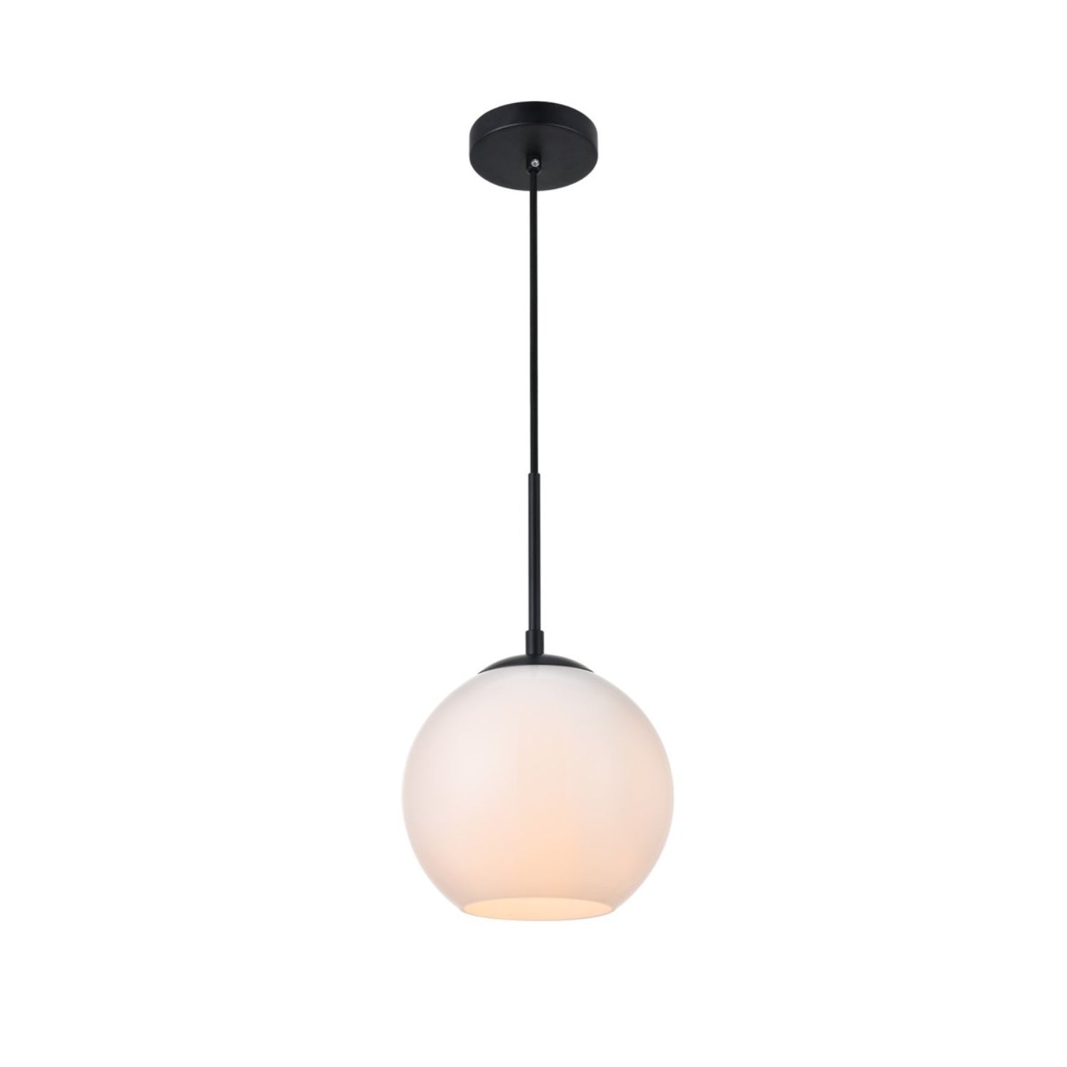 Elegant Lighting Baxter 1-Light Pendant, Iron, Frosted White Glass, Black Finish