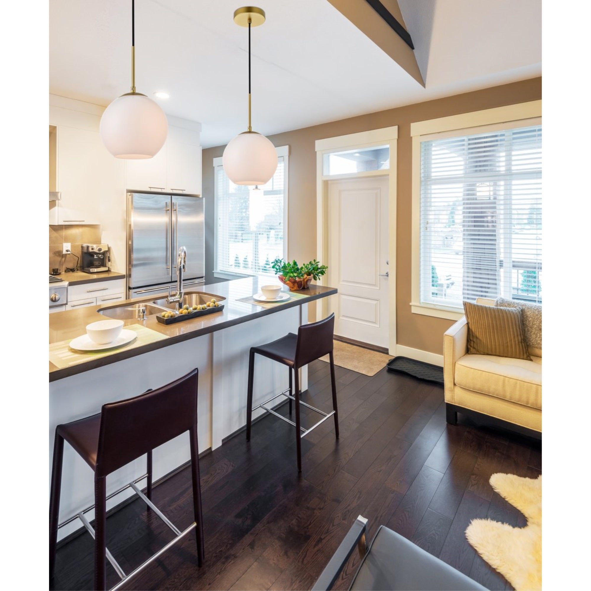 Elegant Lighting Living District Baxter 1 Light Brass Pendant With Frosted White Glass