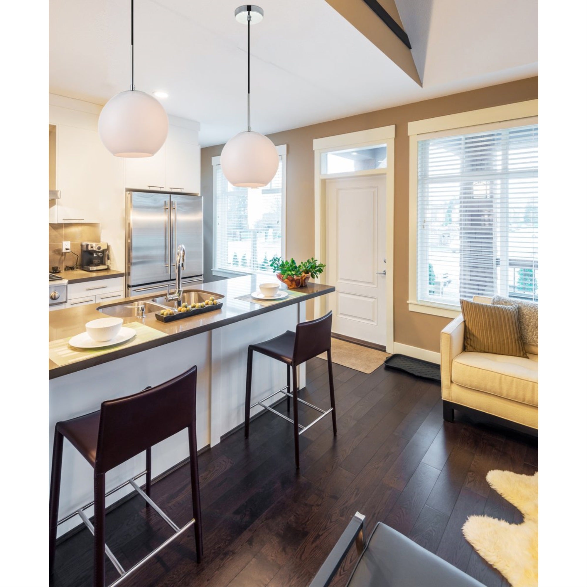 Elegant Lighting Baxter 1 Light Pendant - Chrome with Frosted White Glass, Model LD2207C
