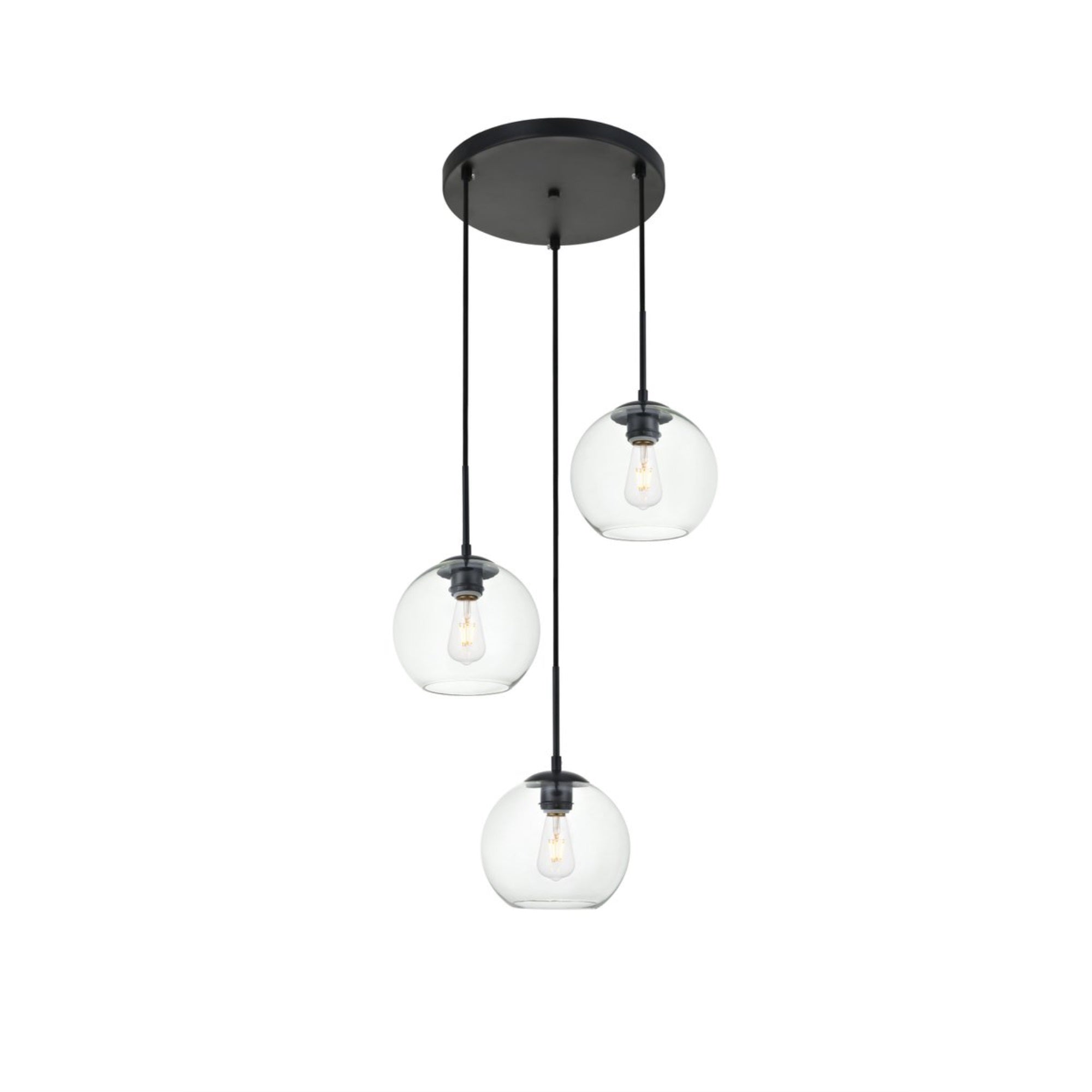 Elegant Lighting Baxter 3-Light Pendant, Iron, Black & Clear Finish, Model LD2208BK