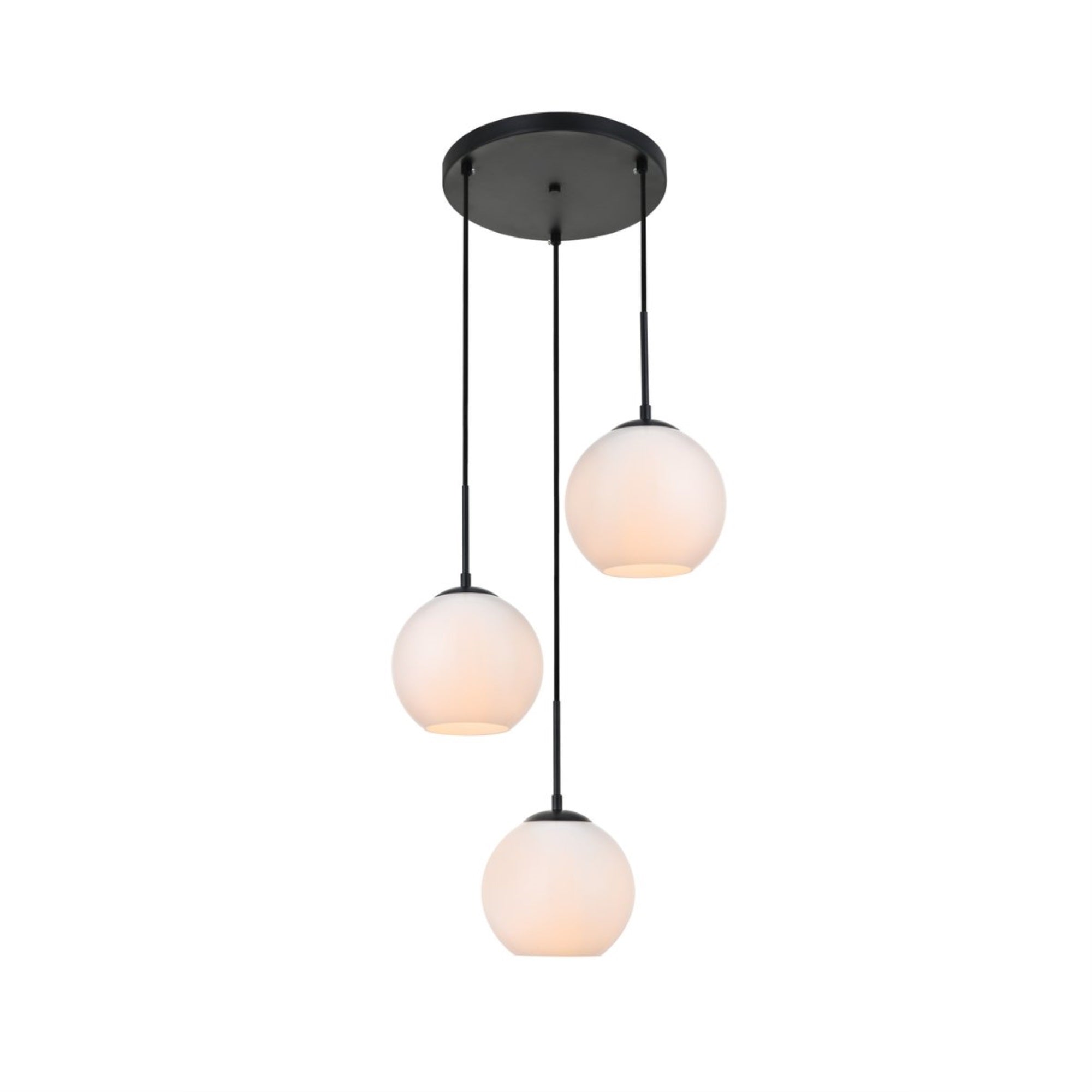 Elegant Lighting Baxter 3-Light Pendant, Black Iron with Frosted White Glass, Model LD2209BK