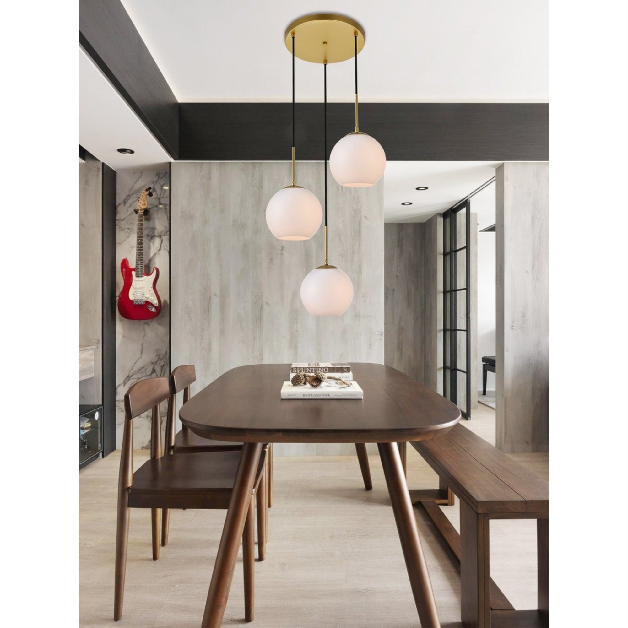 Elegant Lighting 3-Light Metal Pendant, Brass & Frosted White Finish, Model LD2209BR