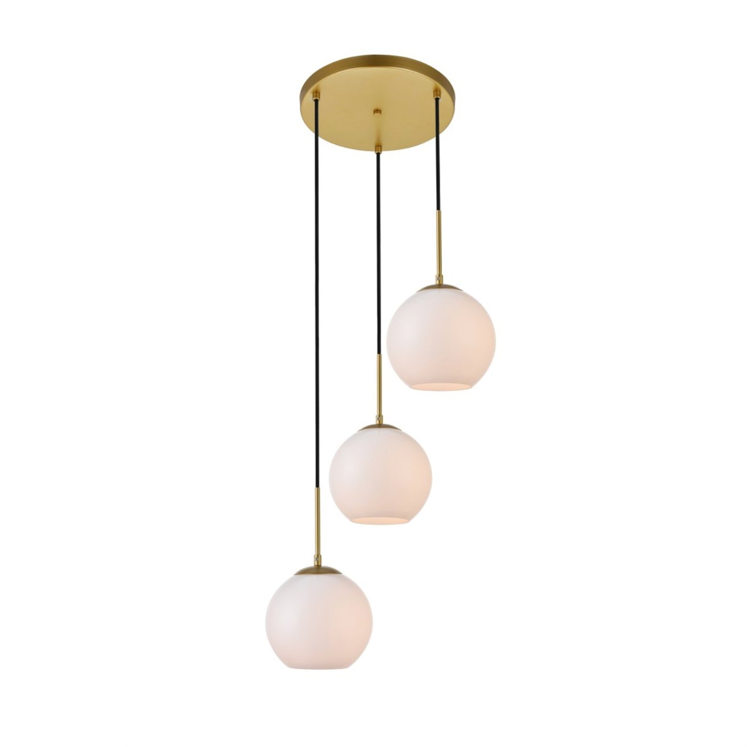 Elegant Lighting 3-Light Metal Pendant, Brass & Frosted White Finish, Model LD2209BR