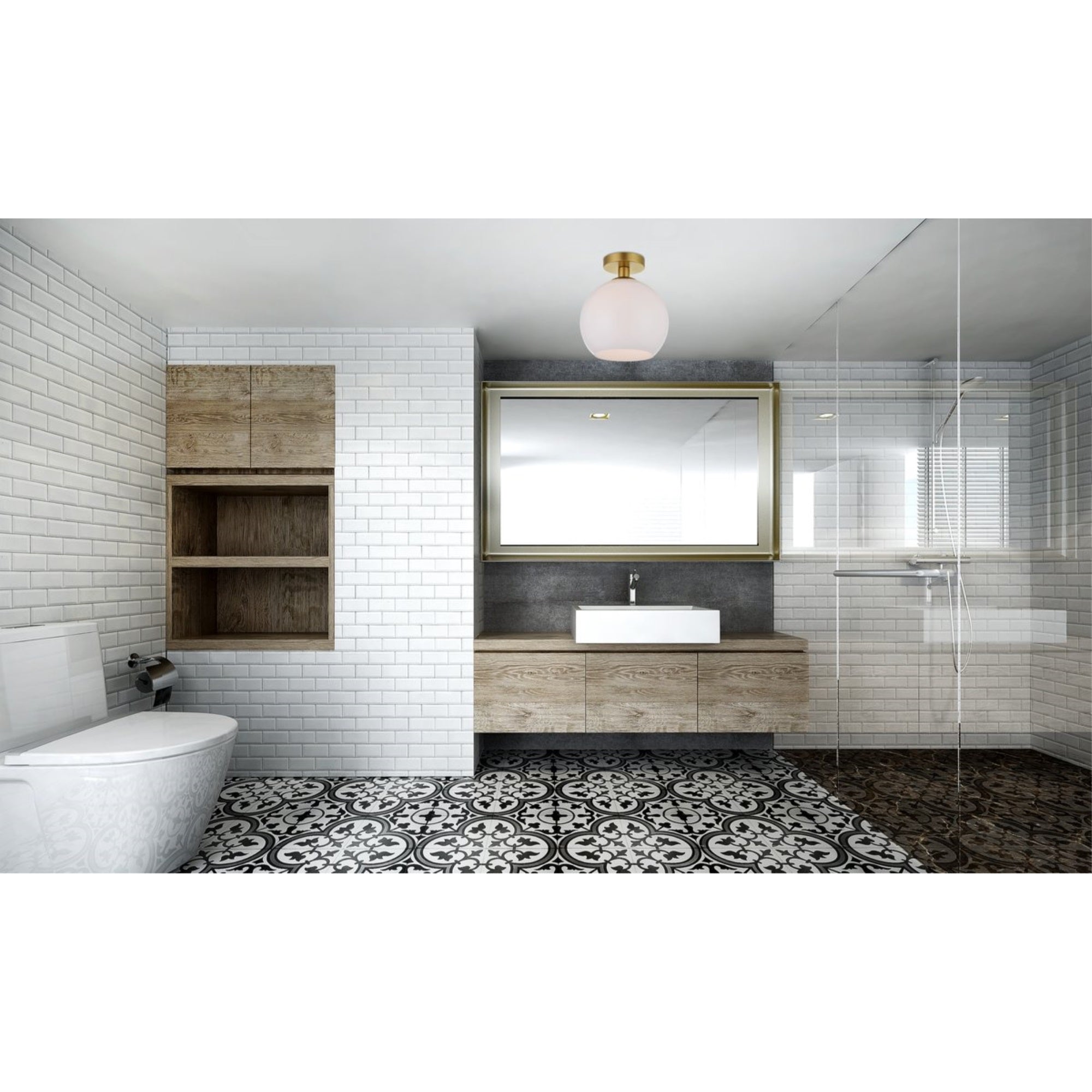 Elegant Lighting Living District Baxter 1-Light Metal Flush Mount In Brass And White