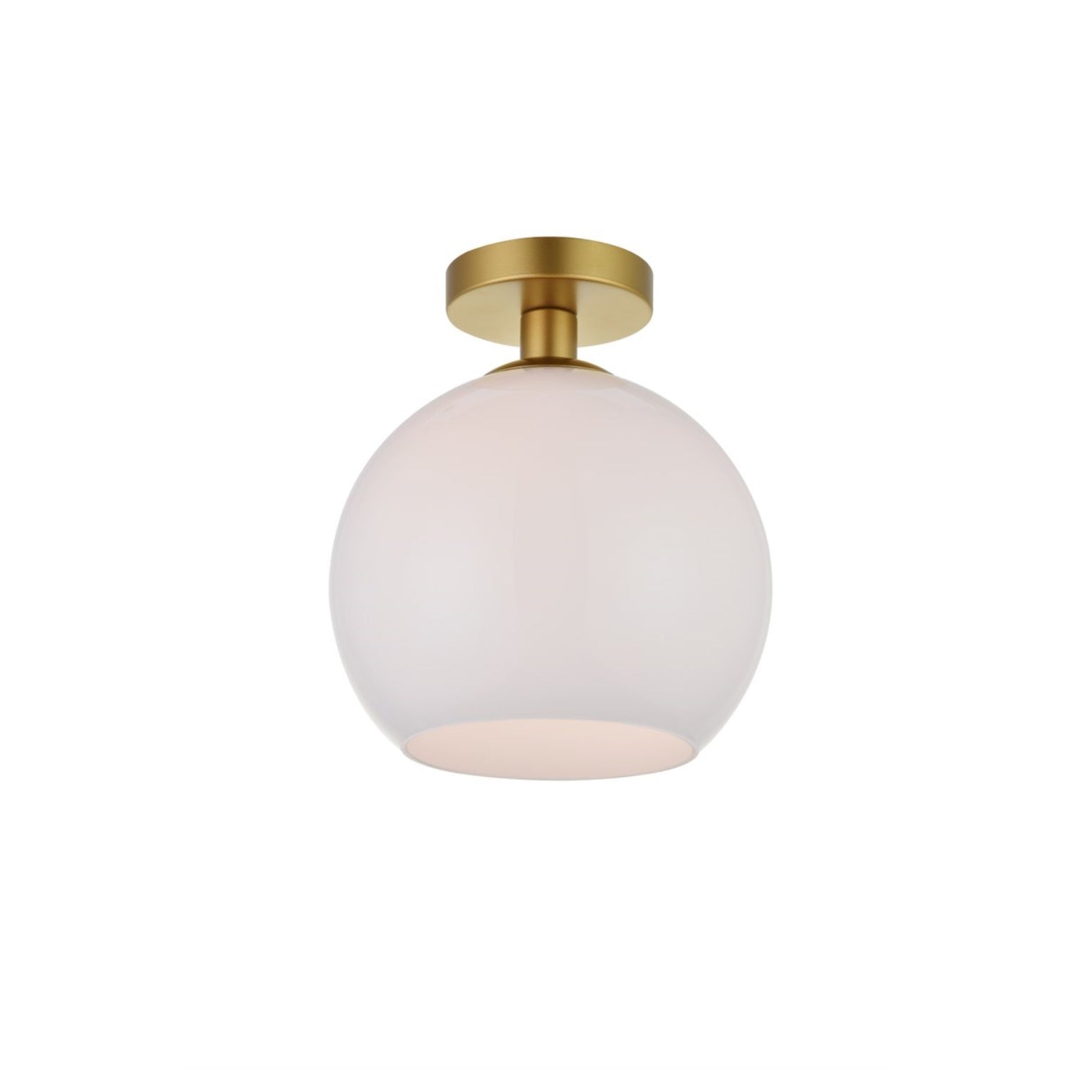 Elegant Lighting Living District Baxter 1-Light Metal Flush Mount In Brass And White