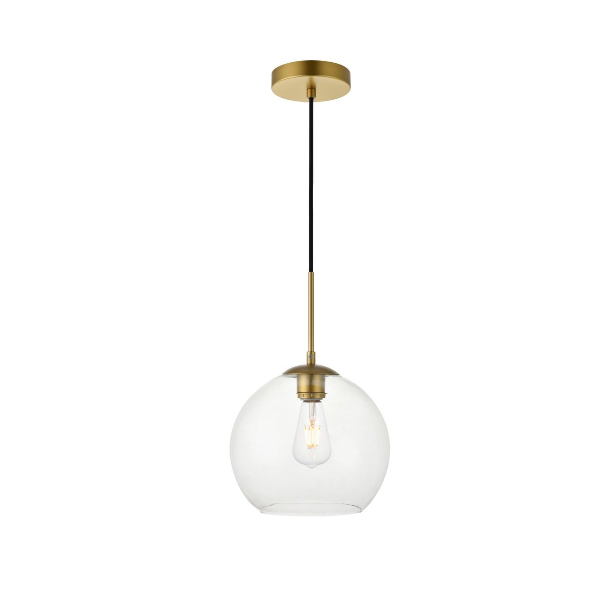 Elegant Lighting Brass Pendant Light With Clear Glass Shade, Modern 1-Light Ceiling Fixture