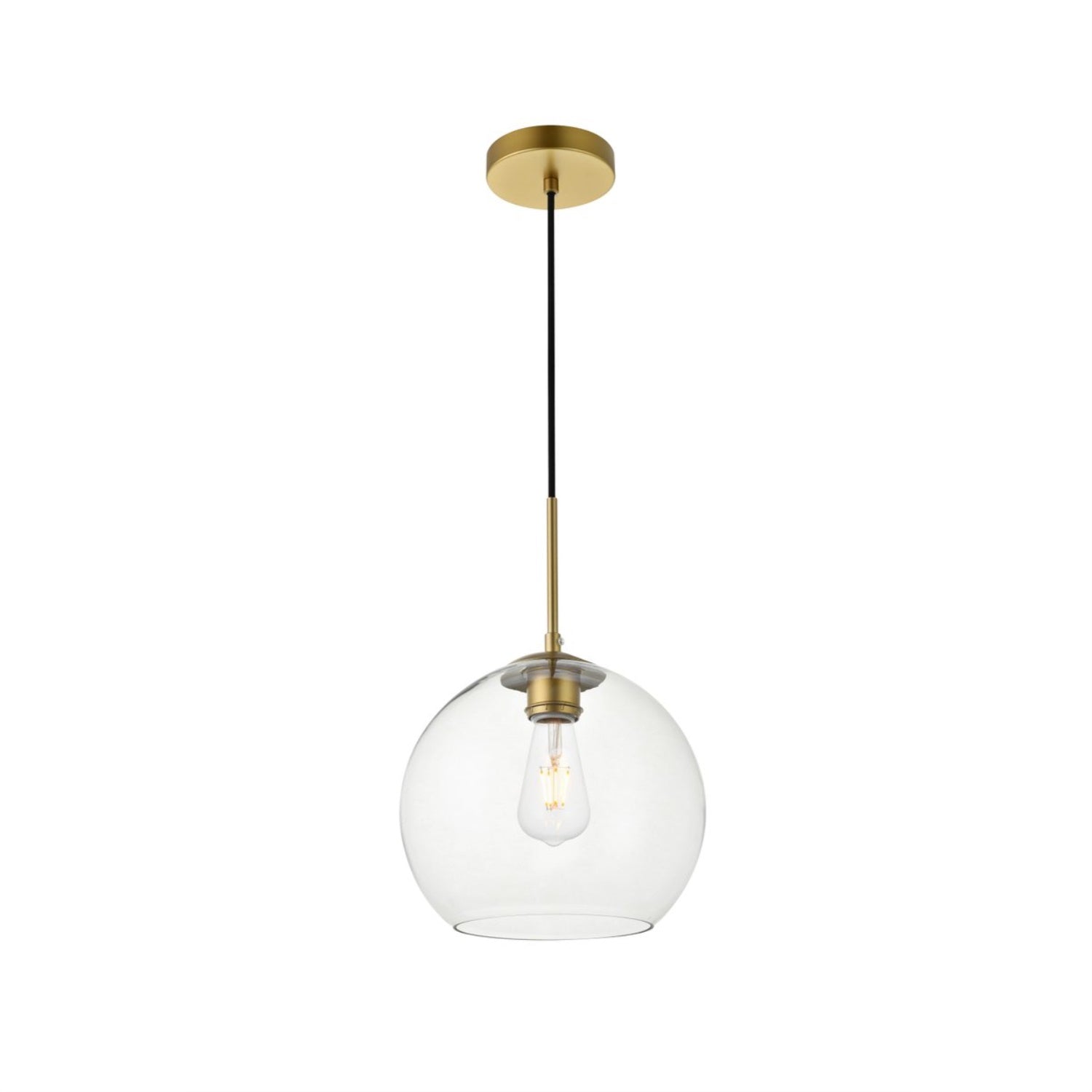 Elegant Lighting Brass Pendant Light With Clear Glass Shade, Modern 1-Light Ceiling Fixture