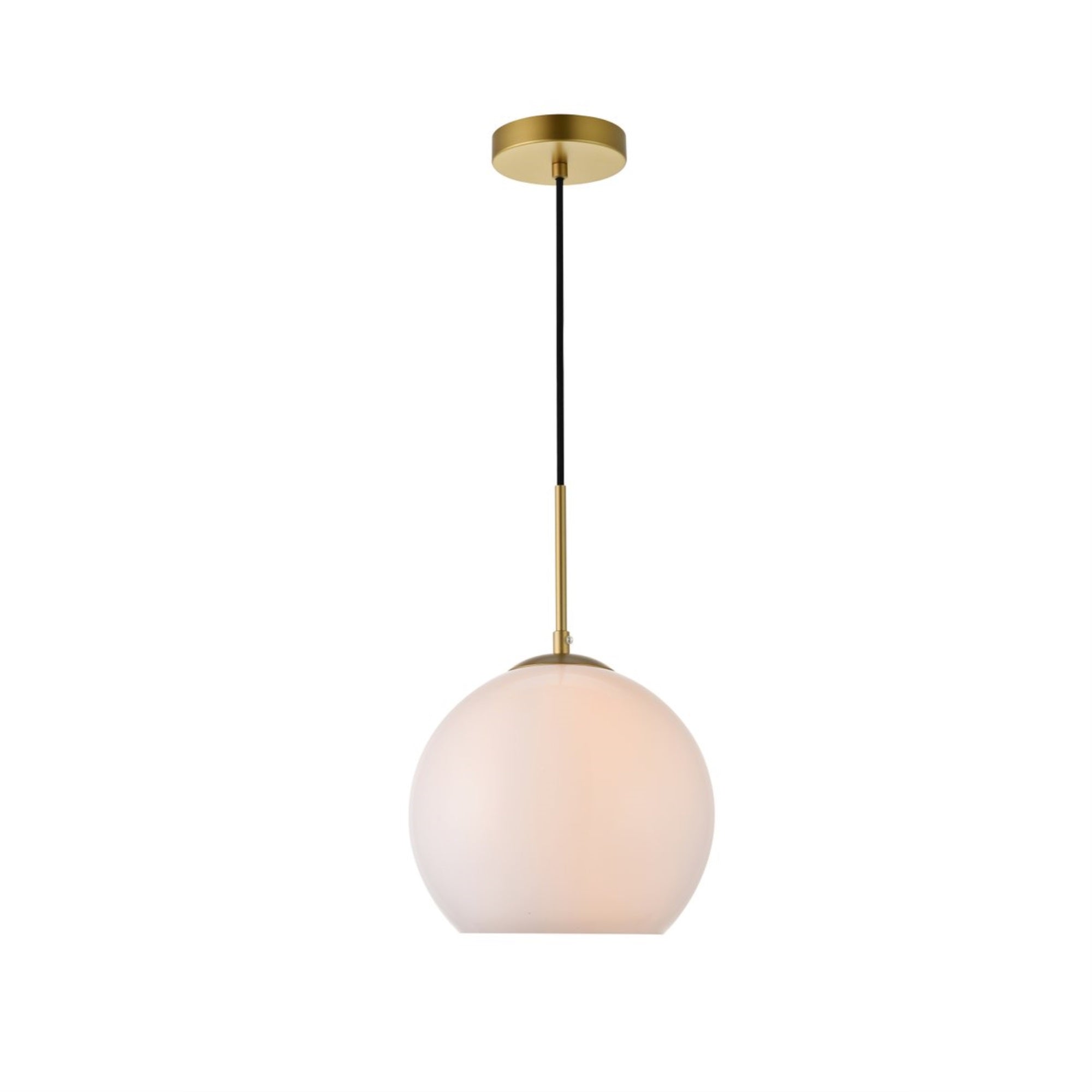 Elegant Lighting Brass Pendant Light with Frosted White Glass, 9.8inD x 10inH, Model LD2213BR