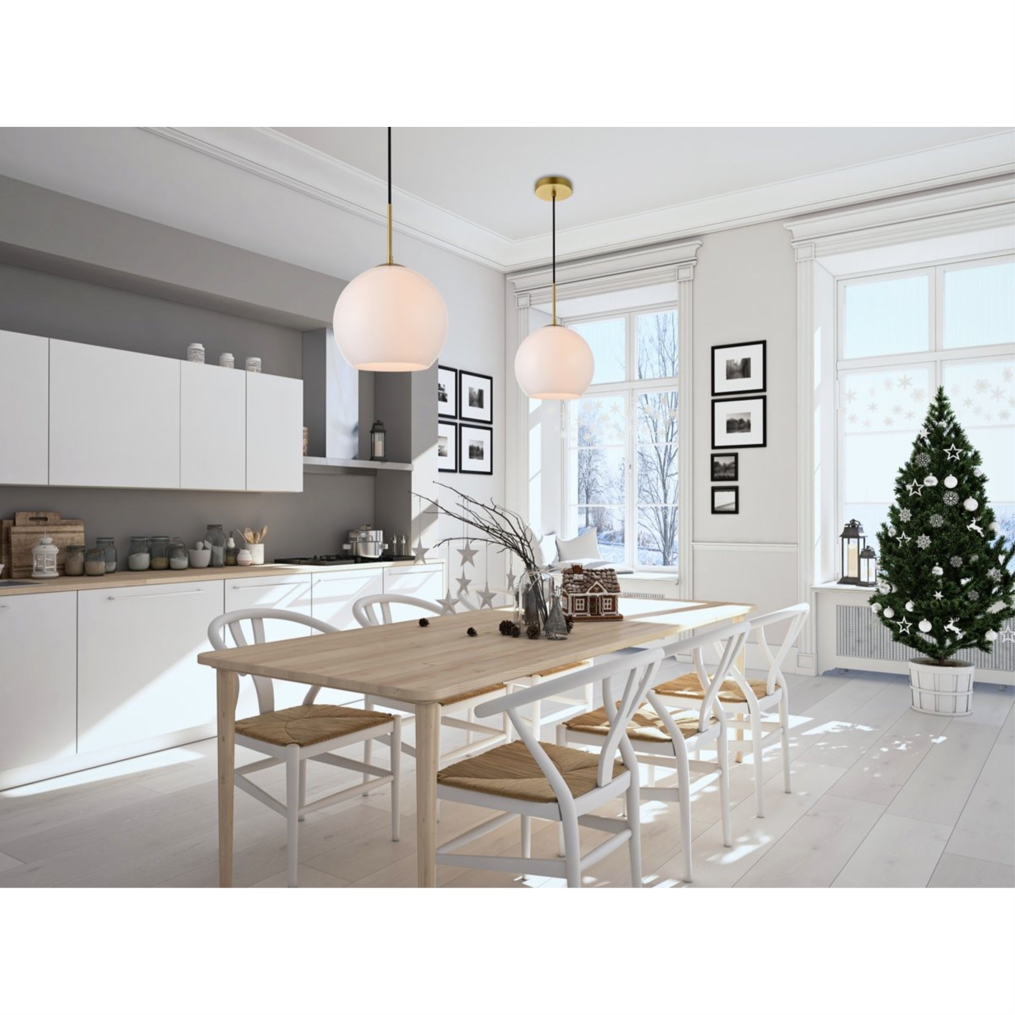 Elegant Lighting Brass Pendant Light with Frosted White Glass, 9.8inD x 10inH, Model LD2213BR
