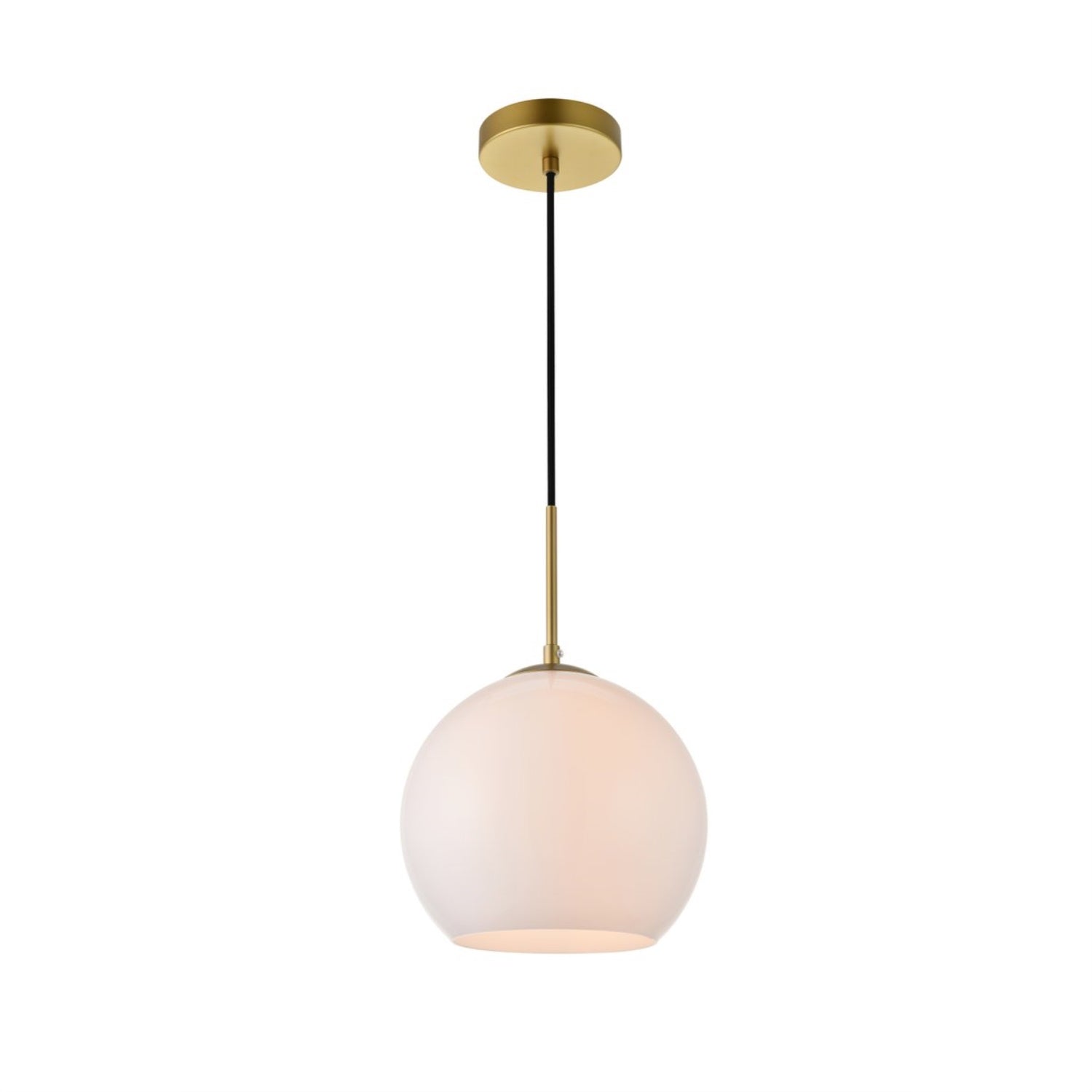 Elegant Lighting Brass Pendant Light with Frosted White Glass, 9.8inD x 10inH, Model LD2213BR