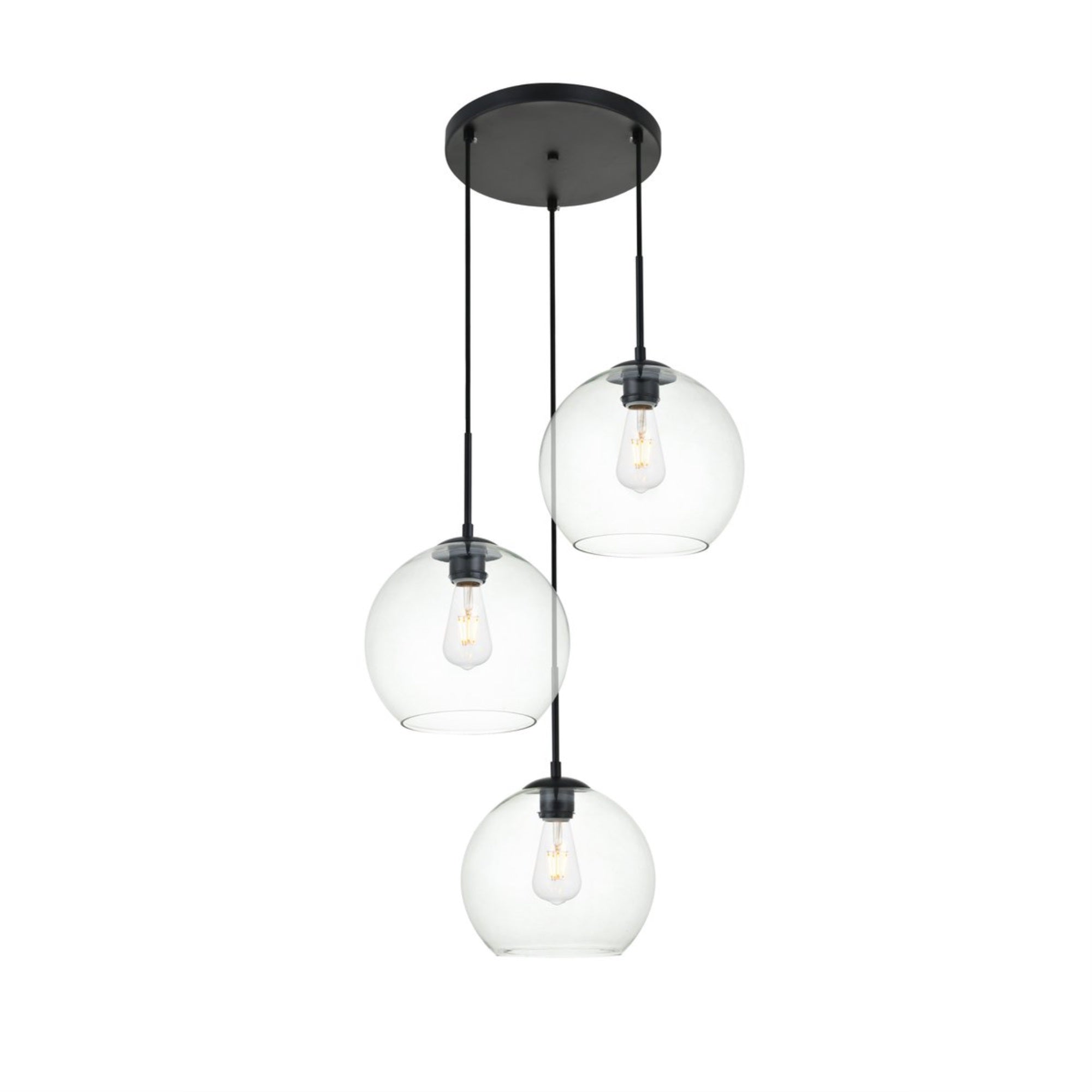 Living District Baxter 3-Light Pendant, Metal, Black, Model LD2214BK