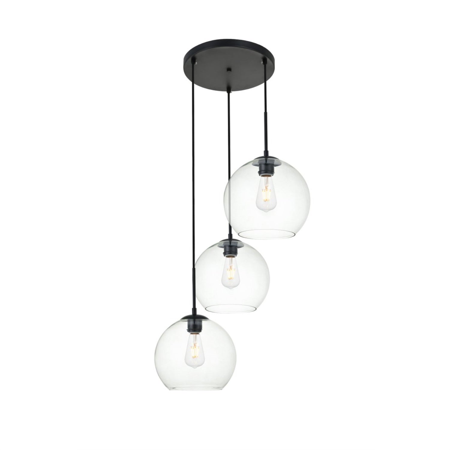 Living District Baxter 3-Light Pendant, Metal, Black, Model LD2214BK