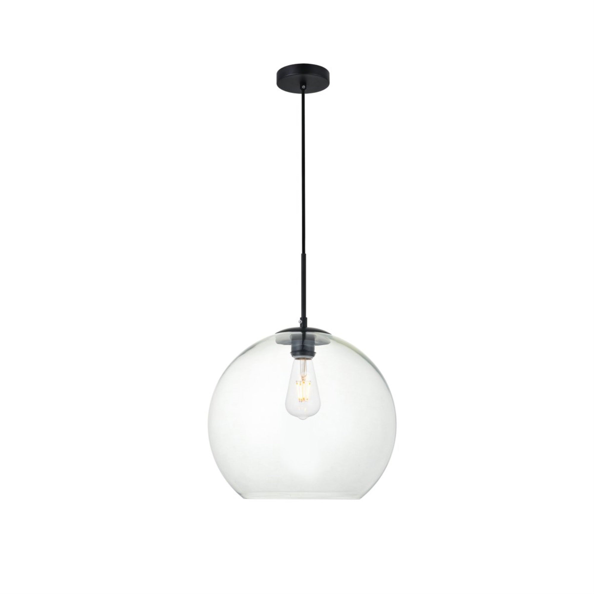 Elegant Lighting Living District Baxter 1-Light Metal Pendant - Black & Clear Finish