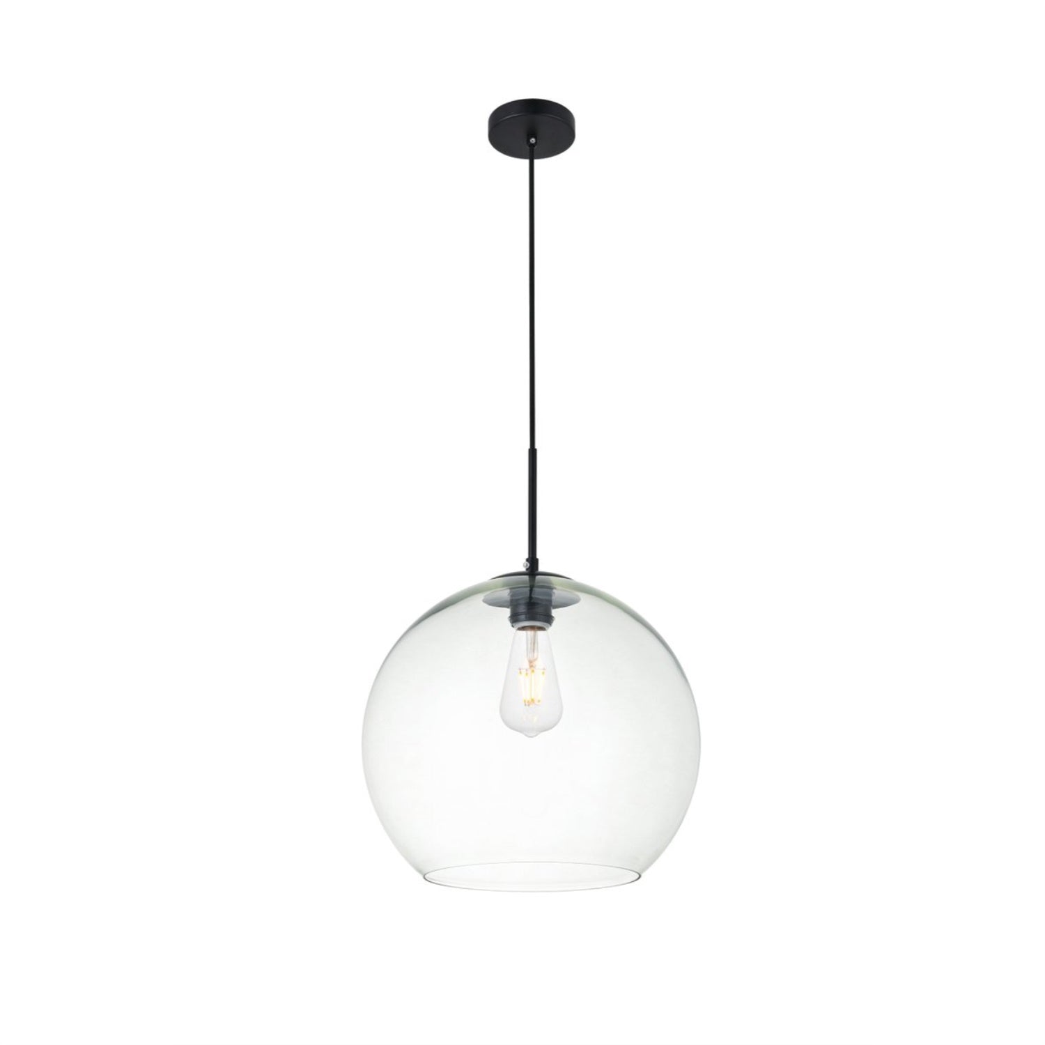Elegant Lighting Living District Baxter 1-Light Metal Pendant - Black & Clear Finish