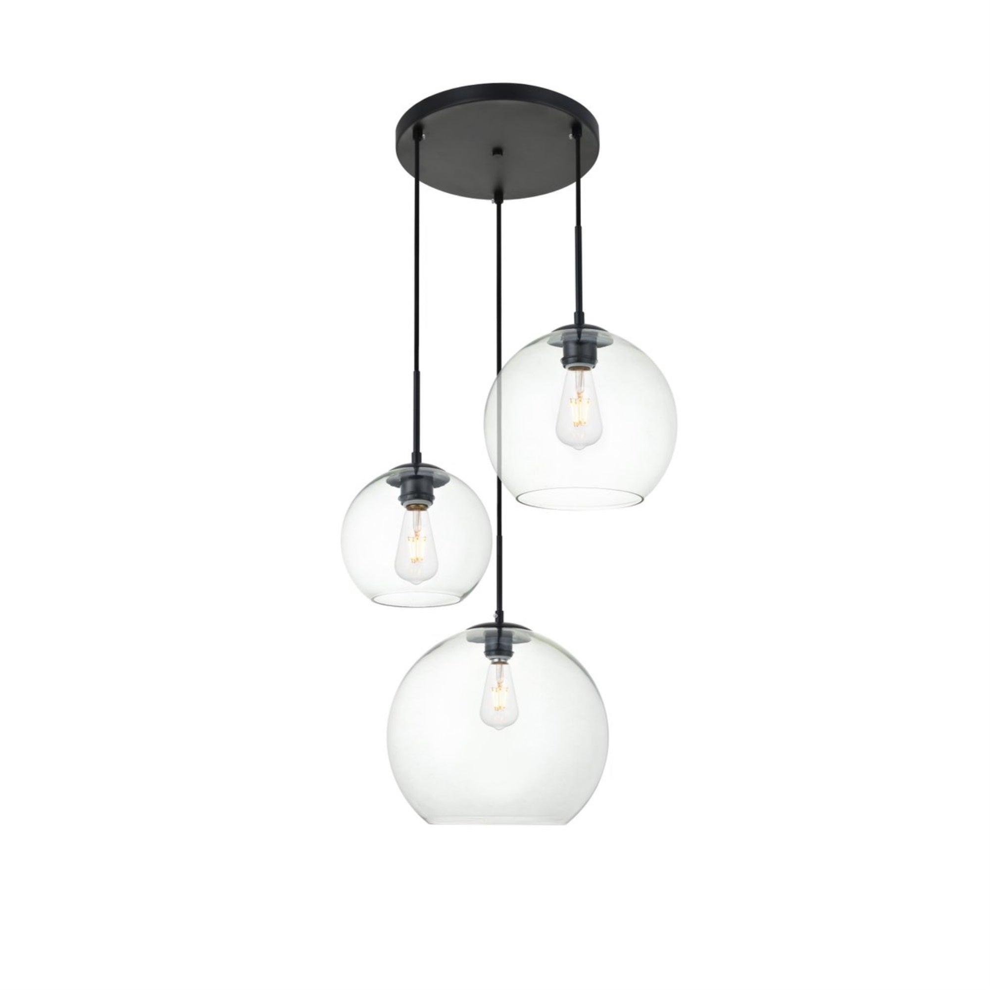 Living District Baxter 3-Light Metal Pendant In Black And Clear Finish