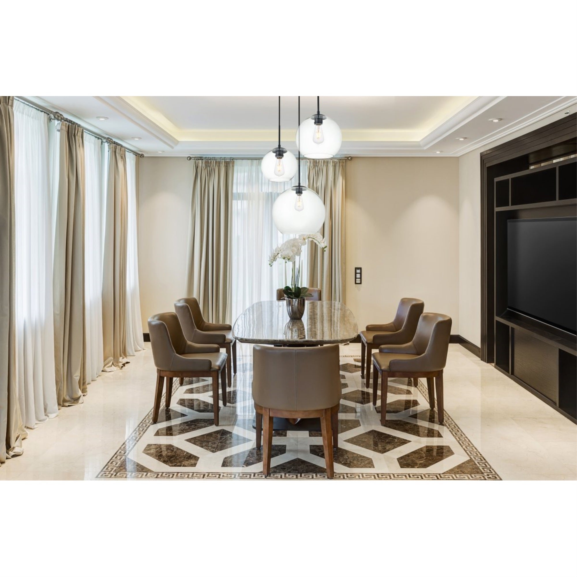 Living District Baxter 3-Light Metal Pendant In Black And Clear Finish