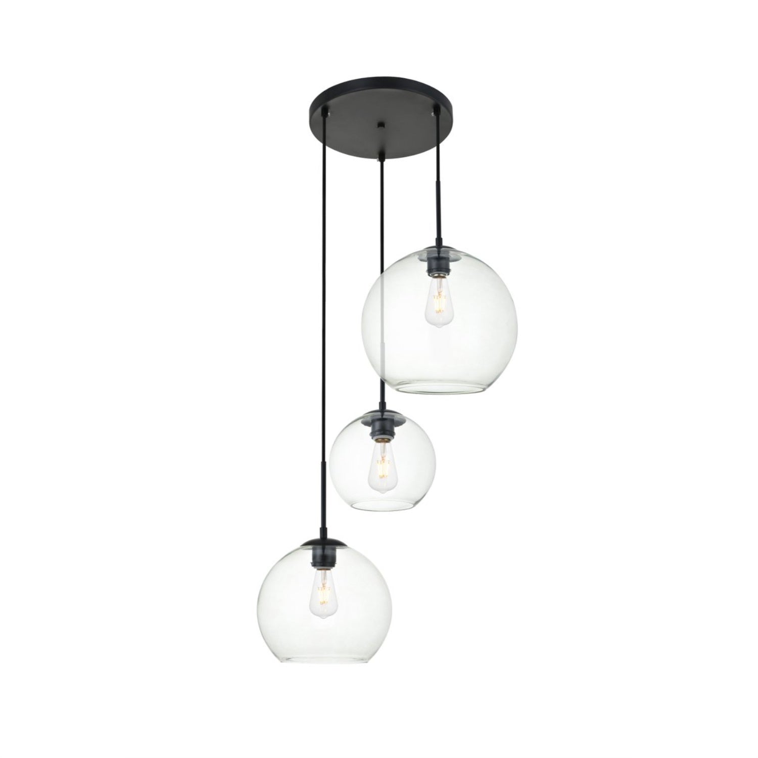 Living District Baxter 3-Light Metal Pendant In Black And Clear Finish