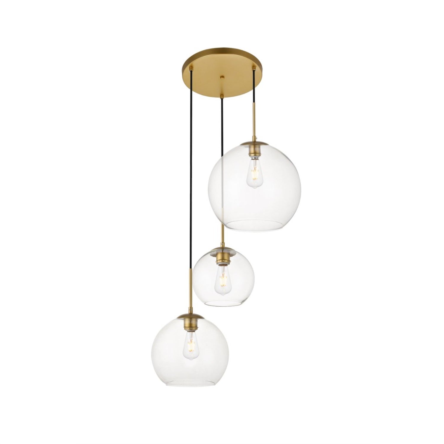 Baxter 3 Lights Brass Pendant With Clear Glass